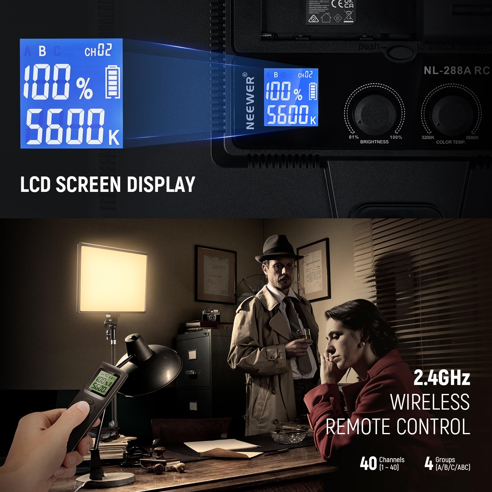 Neewer 18'' Led Video Light Panel Lighting Kit With Remote, 2 Pack 45W Dimmable Bi Color +Light Stand, 3200K 5600K Soft Light Cr