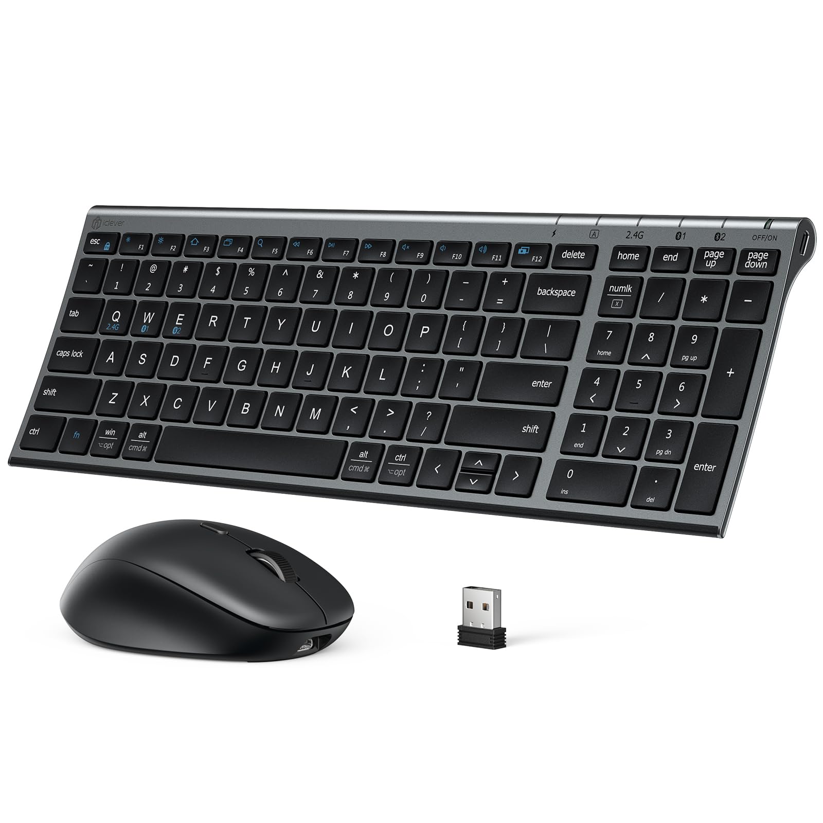 iClever DK05 Bluetooth Wireless Keyboard and Mouse Combo, Space Gray