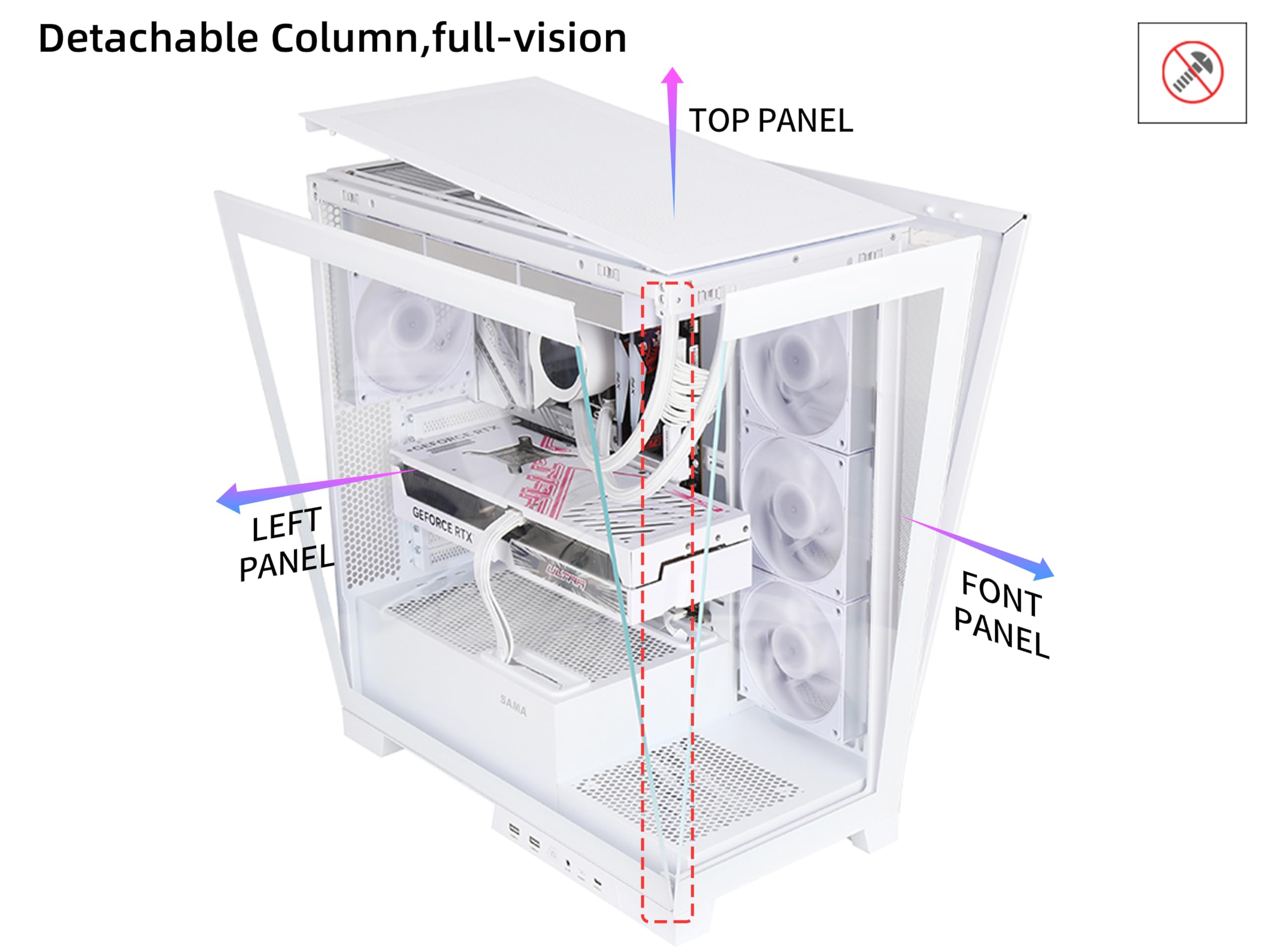 Sama Neview 4503 White Airflow Full Tower Case Atx Pc Gaming Case Dual Tempered Glass 4X12Cm Argb Fan Pre Install Usb3.0X2 Type