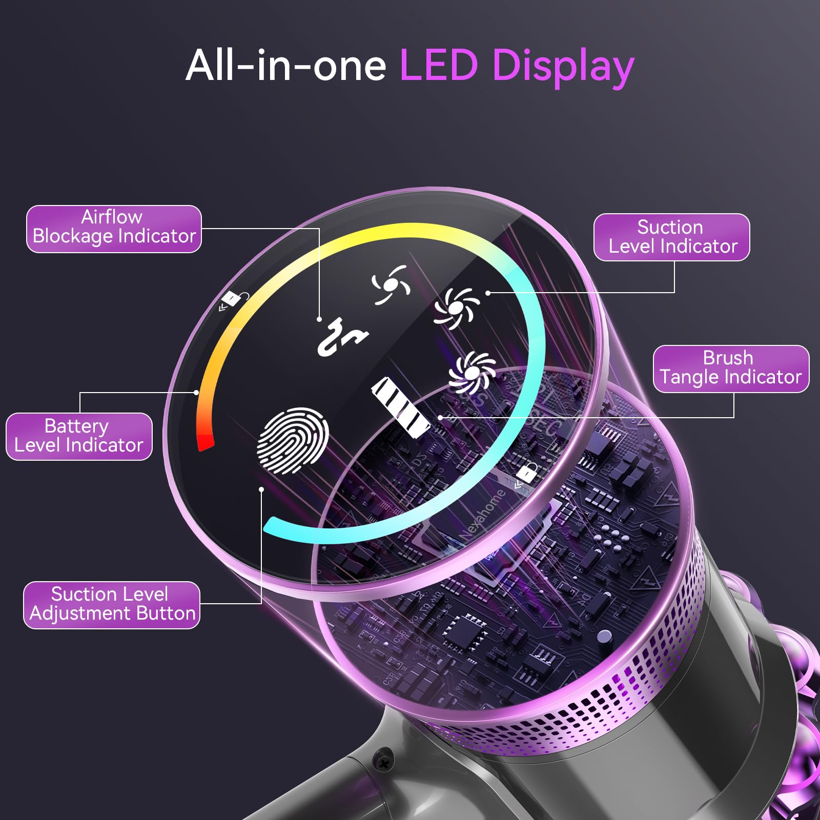 Cordless Vacuum Cleaner, 550W 45Kpa Vacuum Cleaners For Home, Stick Vacuum With Touch Screen, Up To 50 Min, Self Standing, Light