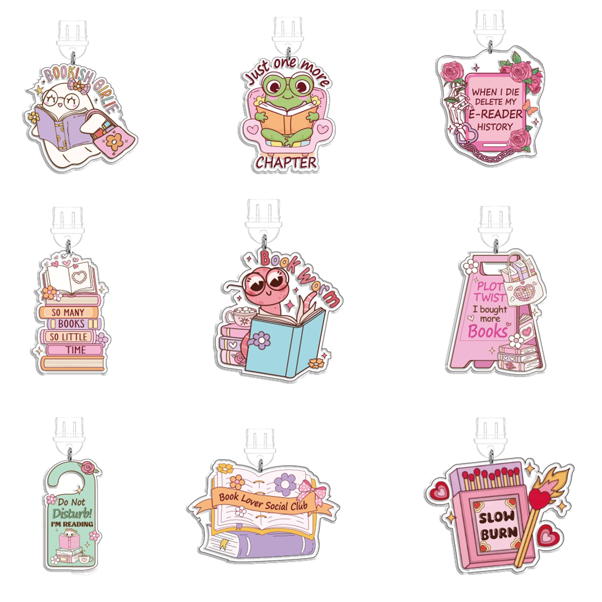 TAKEALOOKO Type-C Dust Plug Charm for Kindle - 9pcs Cute Ghost Funny Theme Acrylic Printed Pendant for Kindle Accessories, Gift 