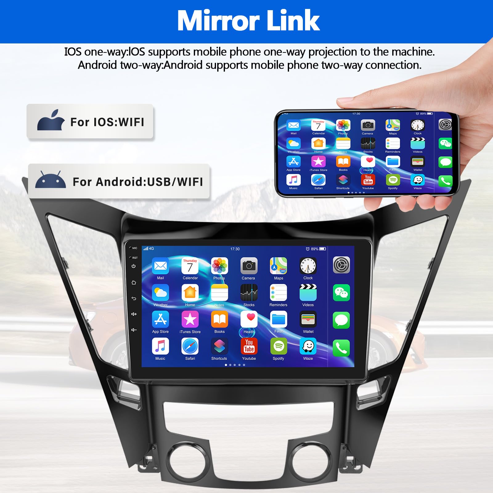 2G+32G For Hyundai Sonata 2010 2015 Radio Android 13 Car Stereo Wireless Apple Carplay Android Auto Mirror Link Gps Navigation 9