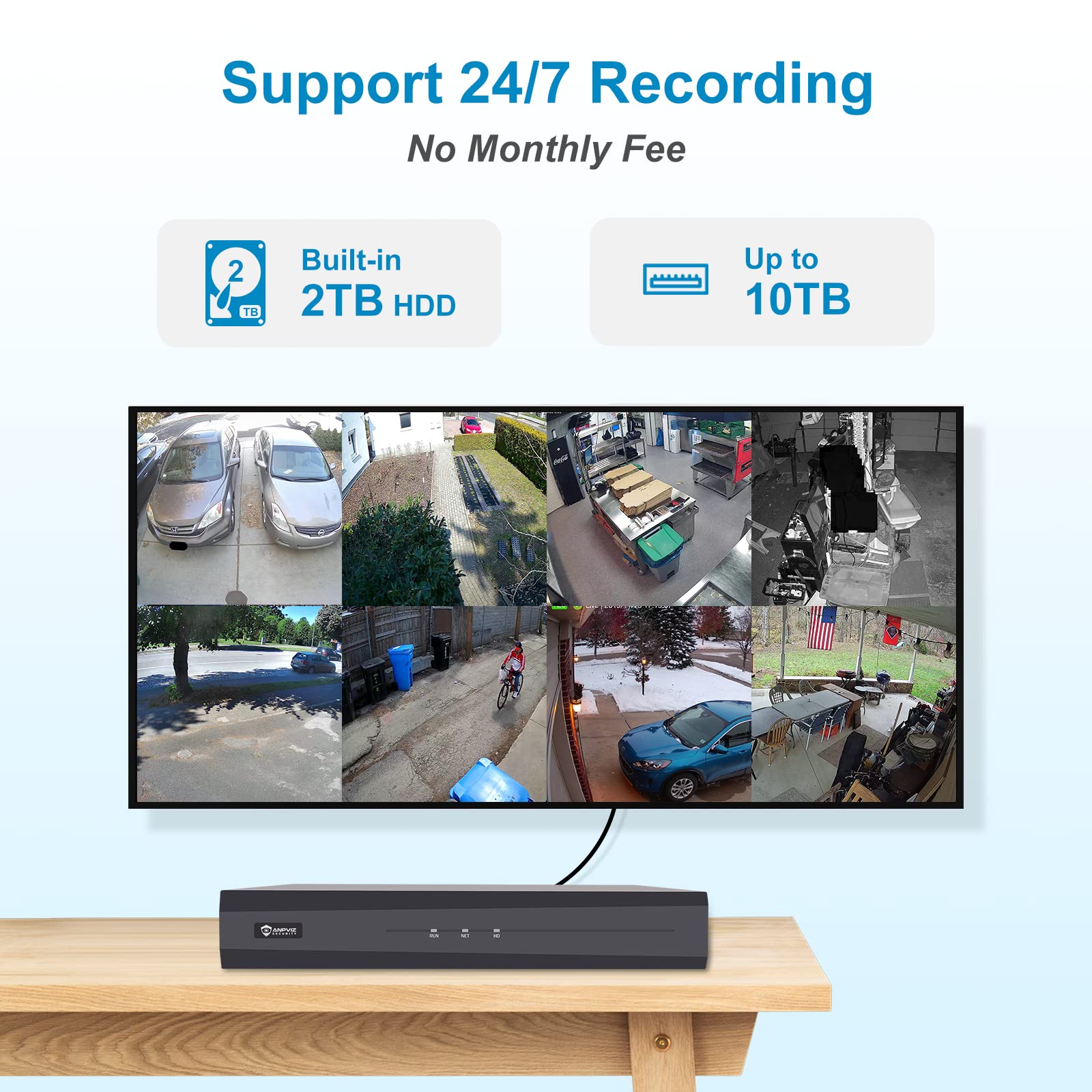 Anpviz 8Ch 4K Poe Security Camera System, 6Pcs 8Mp Wired Poe Ip Cameras With Person Vehicle Detection, Smart Dual Light Color Night Vision, 4K/8Mp 8Ch Nvr With 2Tb Hdd For Business Home (U Series)