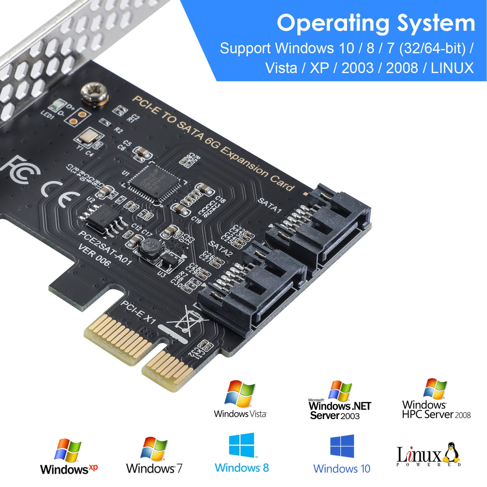 Beyimei Pcie Sata Card 2 Ports, Pci E To Sata Expansion Card,6Gbps Pci E (2X 4X 8X 16X) Sata 3.0 Controller Card For Windows10/8/7/Xp/Vista/Linux,Support Ssd And Hdd