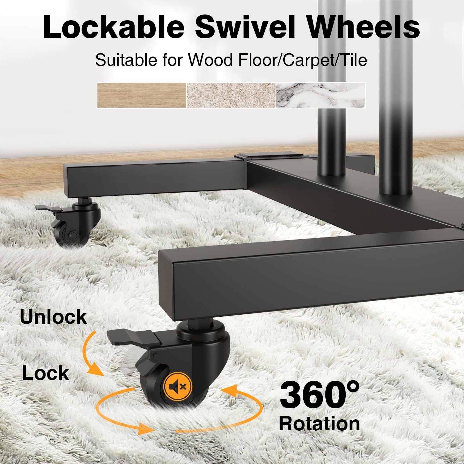 Tavr Furniture Mobile Tv Stand Rolling Tv Cart Floor Stand With Mount On Lockable Wheels Height Adjustable For 32 83 Inch Tv Sta