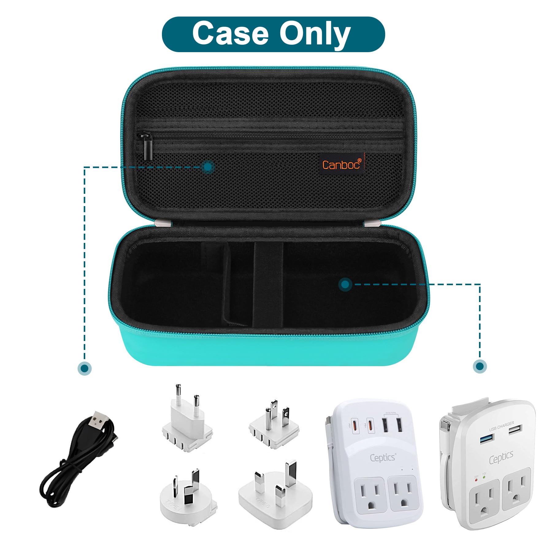 Canboc Travel Carrying Case For Ceptics Universal Travel Adapter Kit, World Travel Adapter Kit Storage Organizer, Zipper Mesh Ba