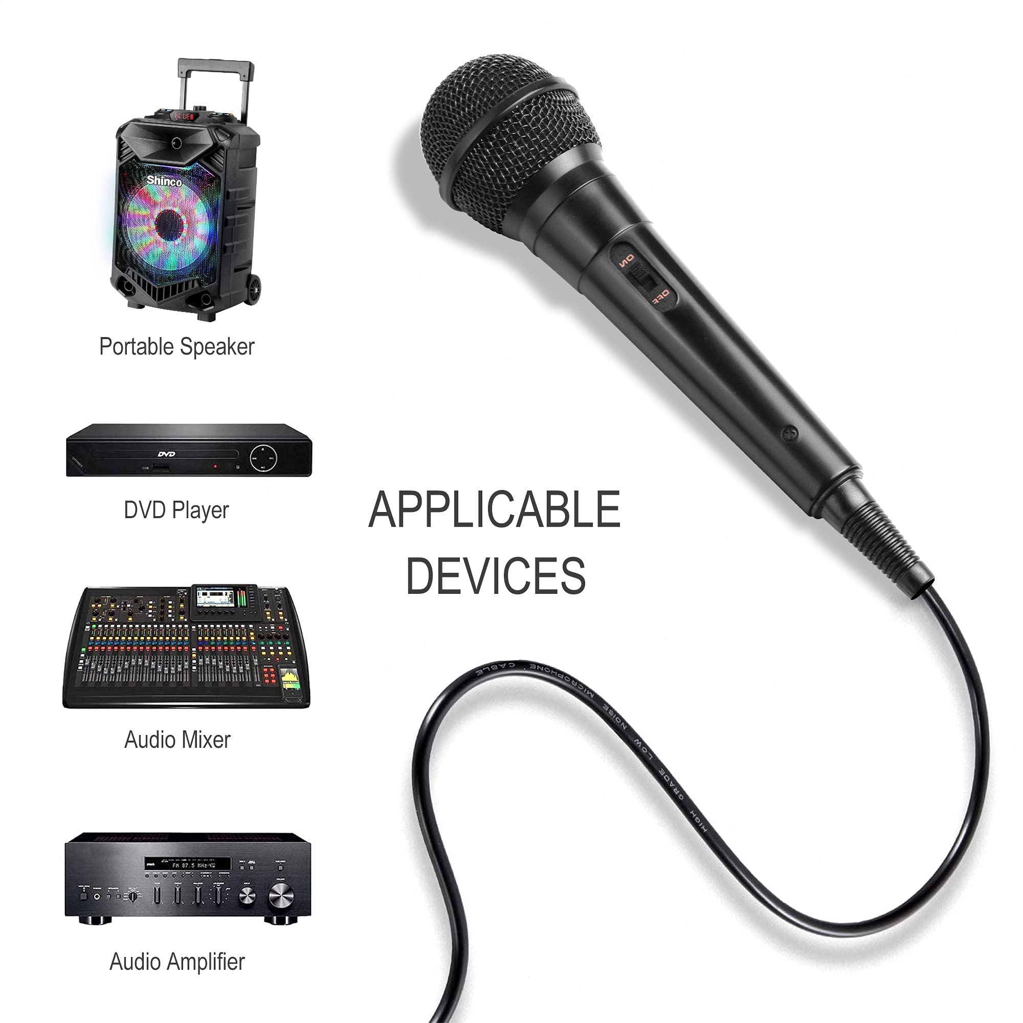 Shinco Handheld Wired Microphone, Cardioid Dynamic Vocal Mic With 13Ft Cable And On/Off Switch, Ideally Suited For Speakers, Kar