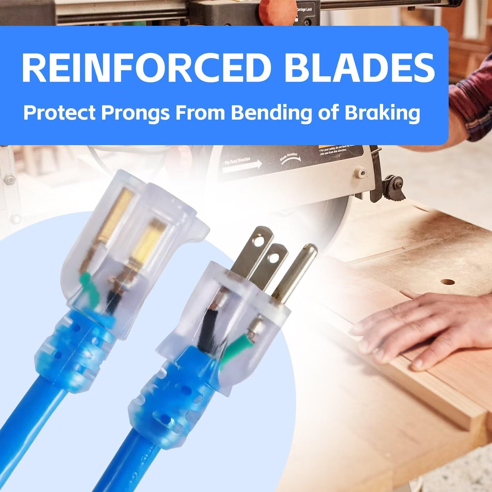 Ultra Explorer Indoor Extension Cord Waterproof 6 Ft, 12 Gauge Heavy Duty Blue Extension Cord Sjtw, Flexible Cold Resistant 3 Pr