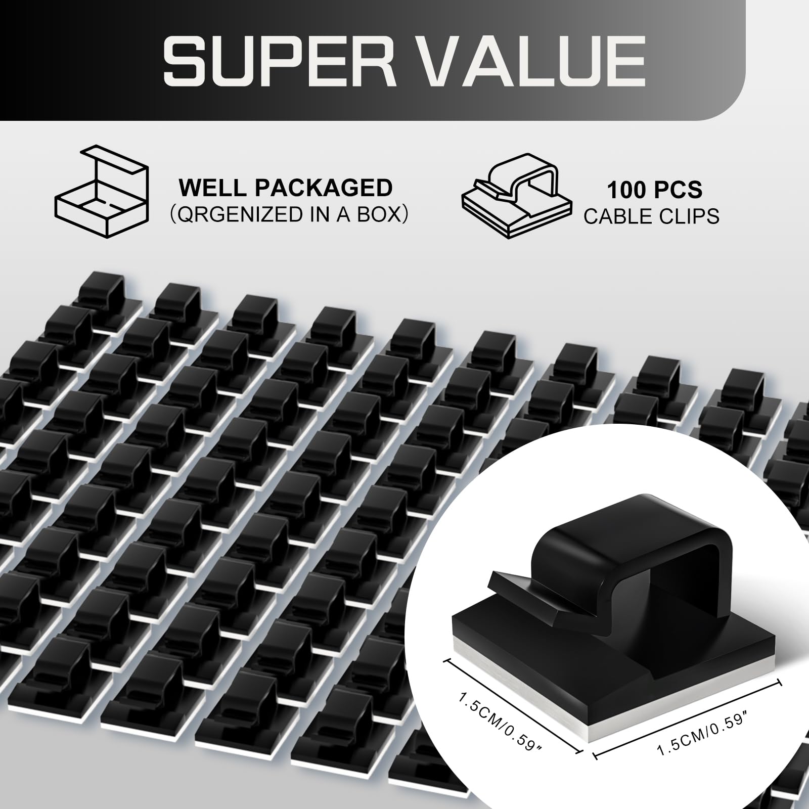 Kgrote 100Pcs Cable Clips, Adhesive Wire Clips Strong Cord Clips Wire Holders, Cable Management Clips For Desk, Wall, Car, Tv, E