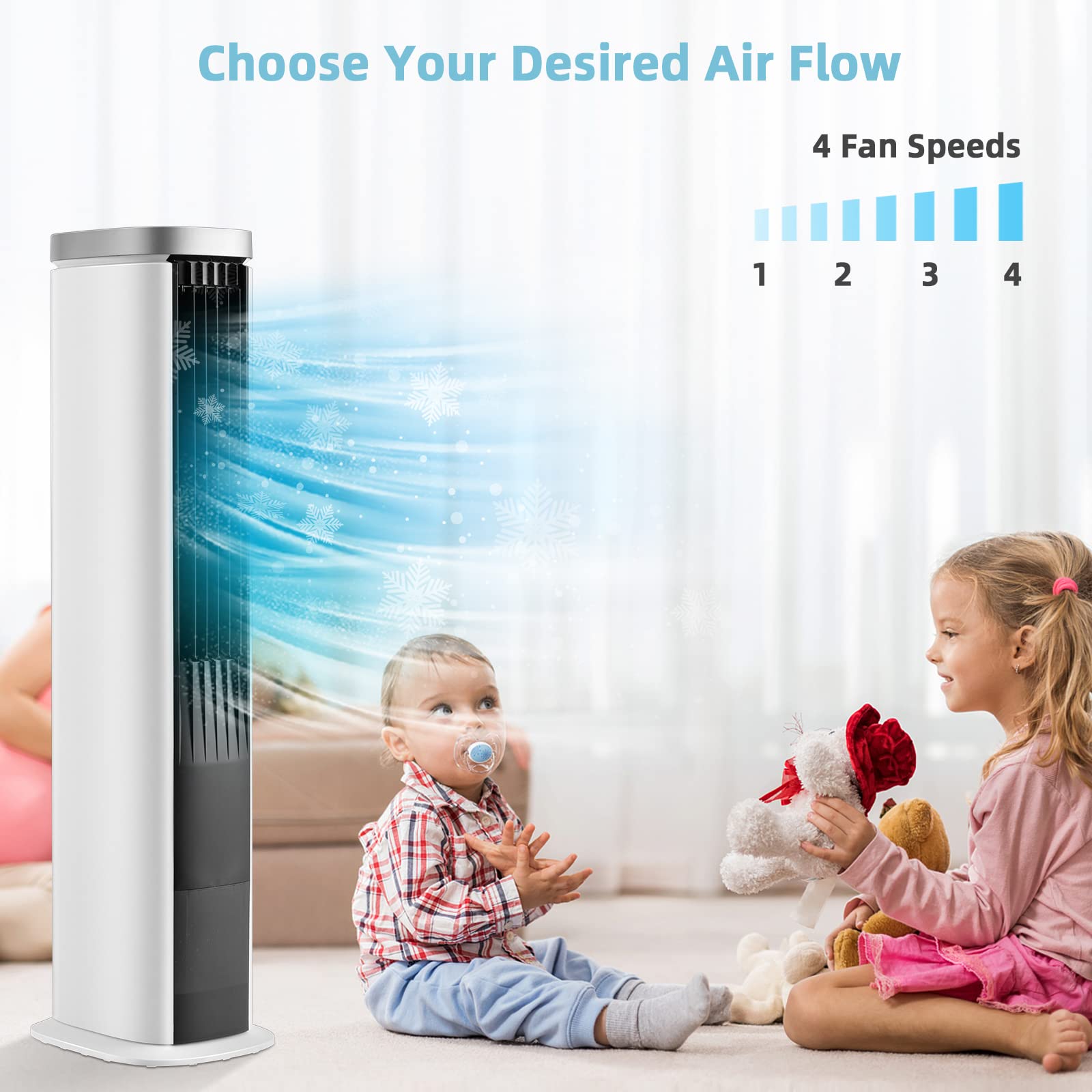 Petsite Portable Air Conditioner Windowless, 3 In 1 Evaporative Cooler, Remote Control, 4 Speeds, 7H Timer, 4 Ice Packs, Persona