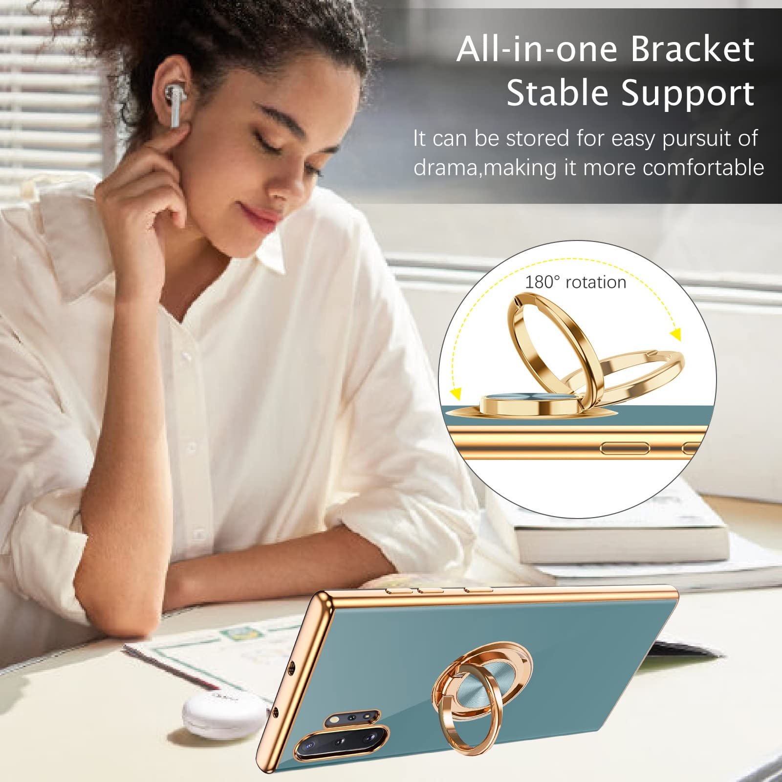 Duedue For Samsung Galaxy Note 10 Plus Case With Ring Holder Kickstand 360 Degree Rotation Magnetic Car Finger Soft Tpu Slim Cov