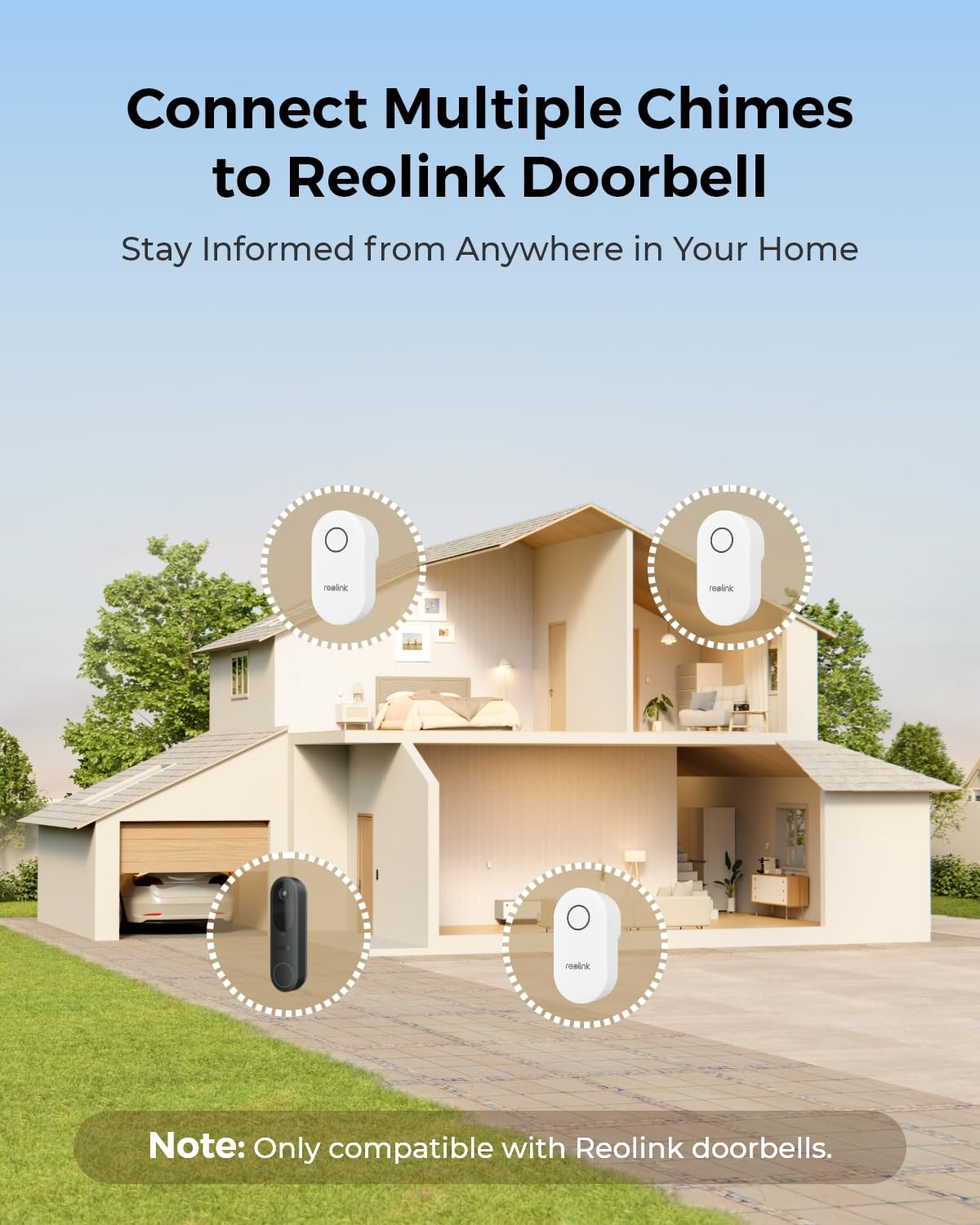 Reolink Digital Chime Only Compatible With Reolink Video Doorbell, Easy Plug & Play, Remote Control Via Reolink App, Multiple Ri