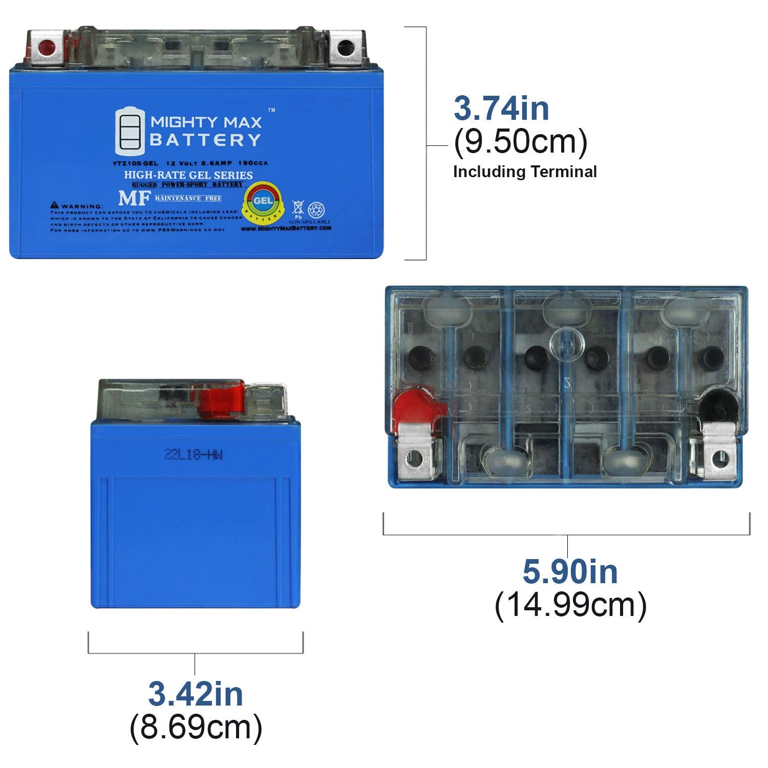 Mighty Max Battery Ytz10Sgel  12 Volt 8.6 Ah, Gel Type, 190 Cca, Rechargeable Maintenance Free Sla Agm Motorcycle Battery (1 Pac