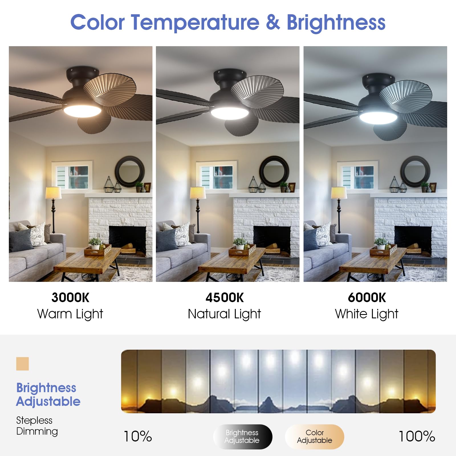 Kviflon Ceiling Fans With Lights And Remote/App Control, 45 Inch Low Profile Tropical Ceiling Fan For Living Room Bedroom, Outdo