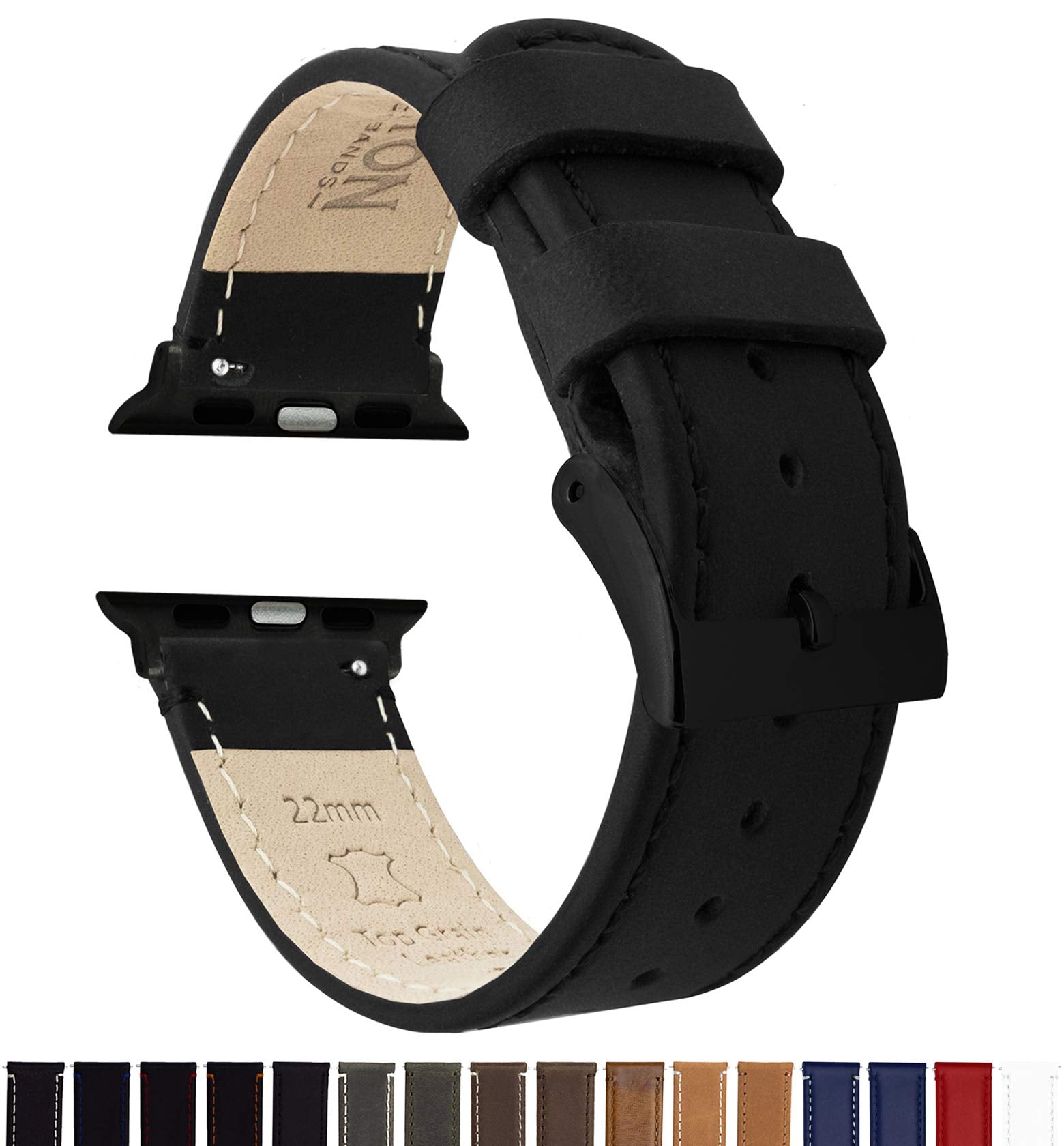 42Mm/44Mm/45Mm/49Mm Black   Barton Top Grain Leather Watch Bands Compatible With All Apple Watch Models   Black Hardware