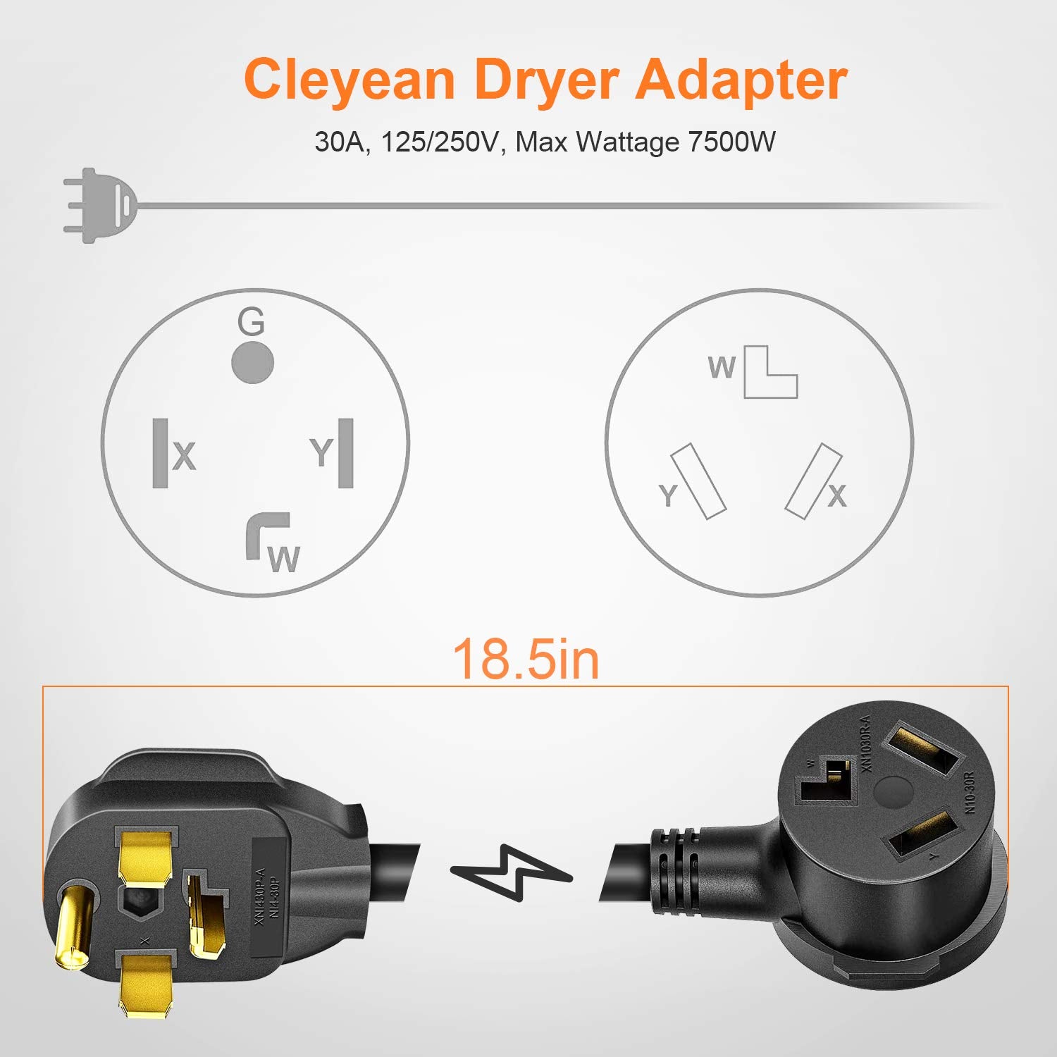 Dryer Adapter 4 Prong To 3 Prong Dryer Plug Outlet Adapter Power Cord Nema 14 30P To 10 30R, Stw 10Awg, 30Amp, 250V, 1.5Ftl8