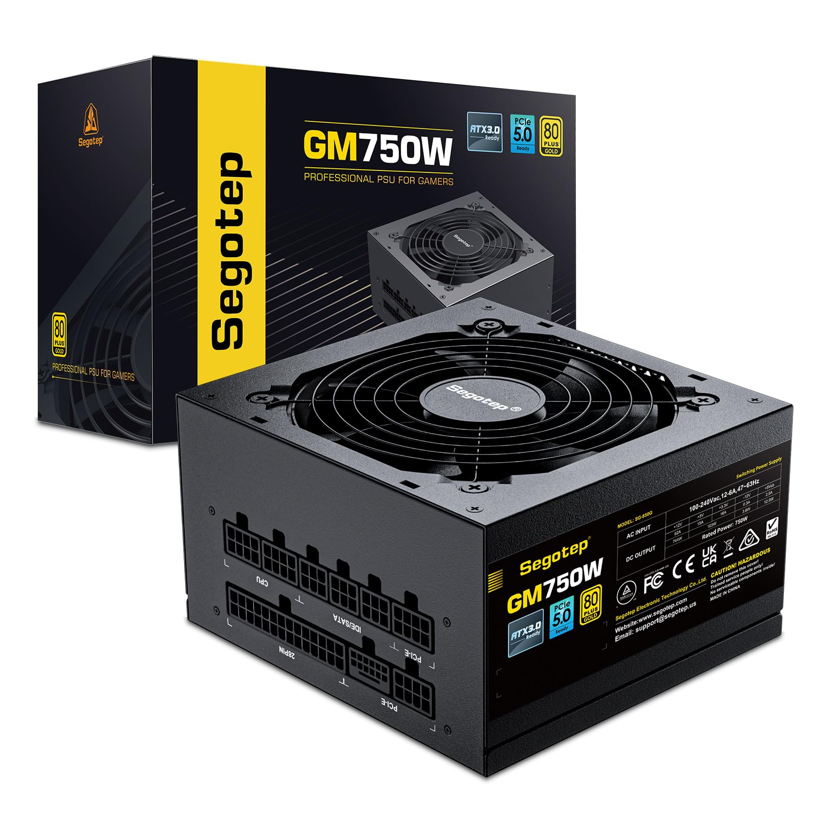 Segotep 750W Power Supply, 80 Plus Gold Full Modular Pcie 5.1 & Atx 3.1 Gaming Psu For Nvidia Rtx 20/30/40/50 Series & Amd Gpu, 120Mm Silent Fdb Fan, Japanese Original Electrolytic Capacitors