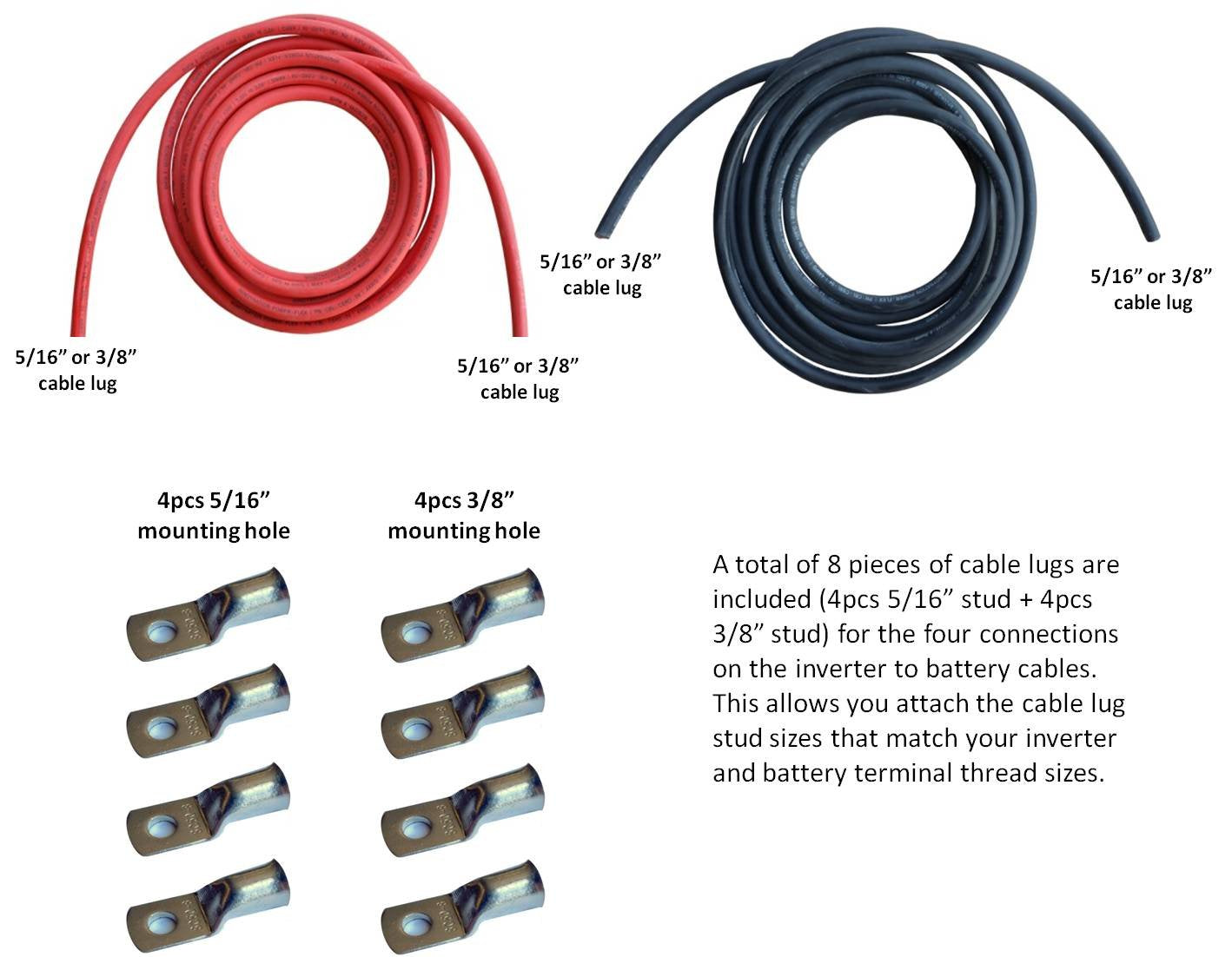 Windynation 4 Gauge Awg (10 Feet Black + 10 Feet Red) Power Inverter Battery Cable Wire Kit For Dc To Ac Inverters Rv, Car, Sola