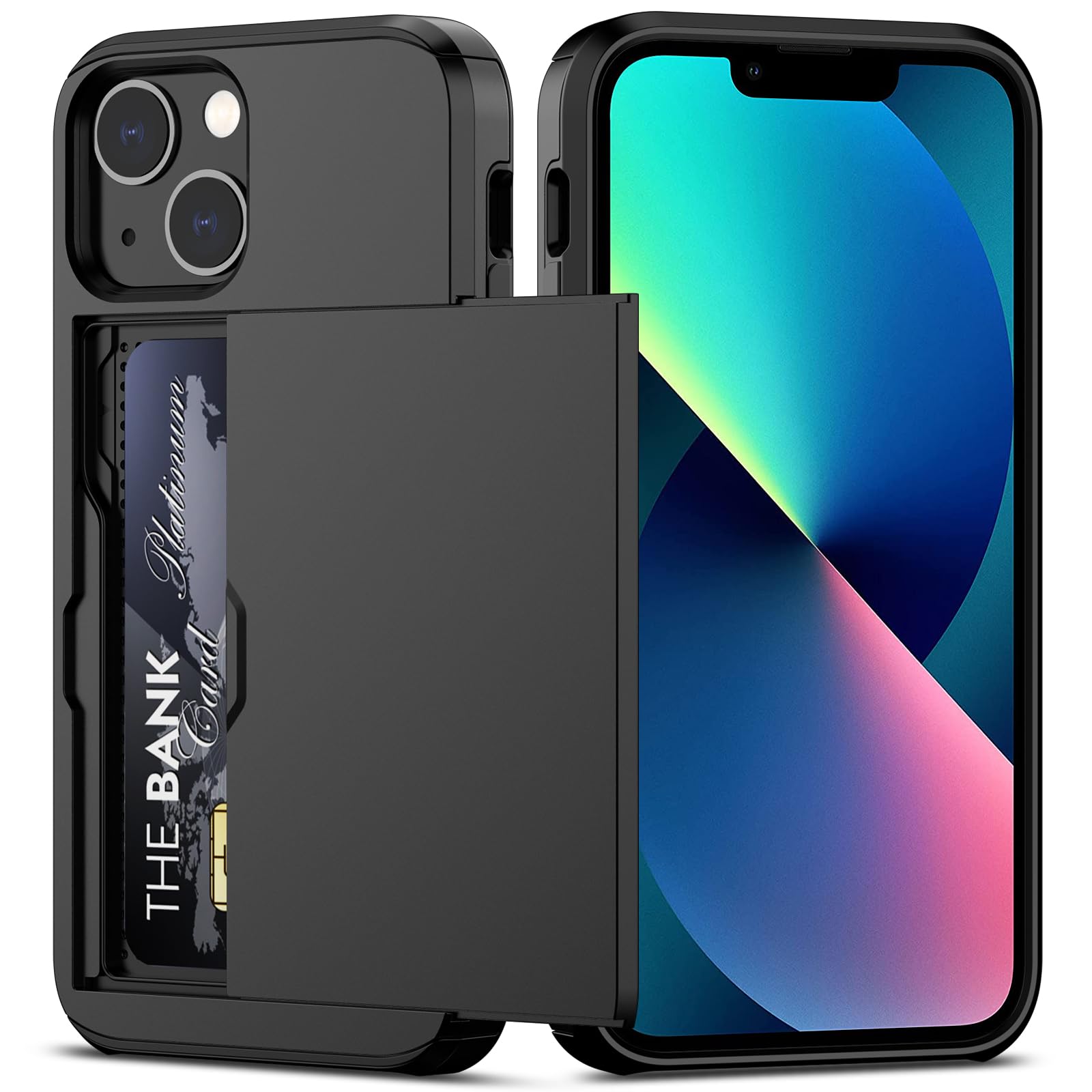 Nvollnoe For Iphone 13 Mini Case With Card Holder Heavy Duty Protective Dual Layer Shockproof Hidden Card Slot Slim Wallet Case