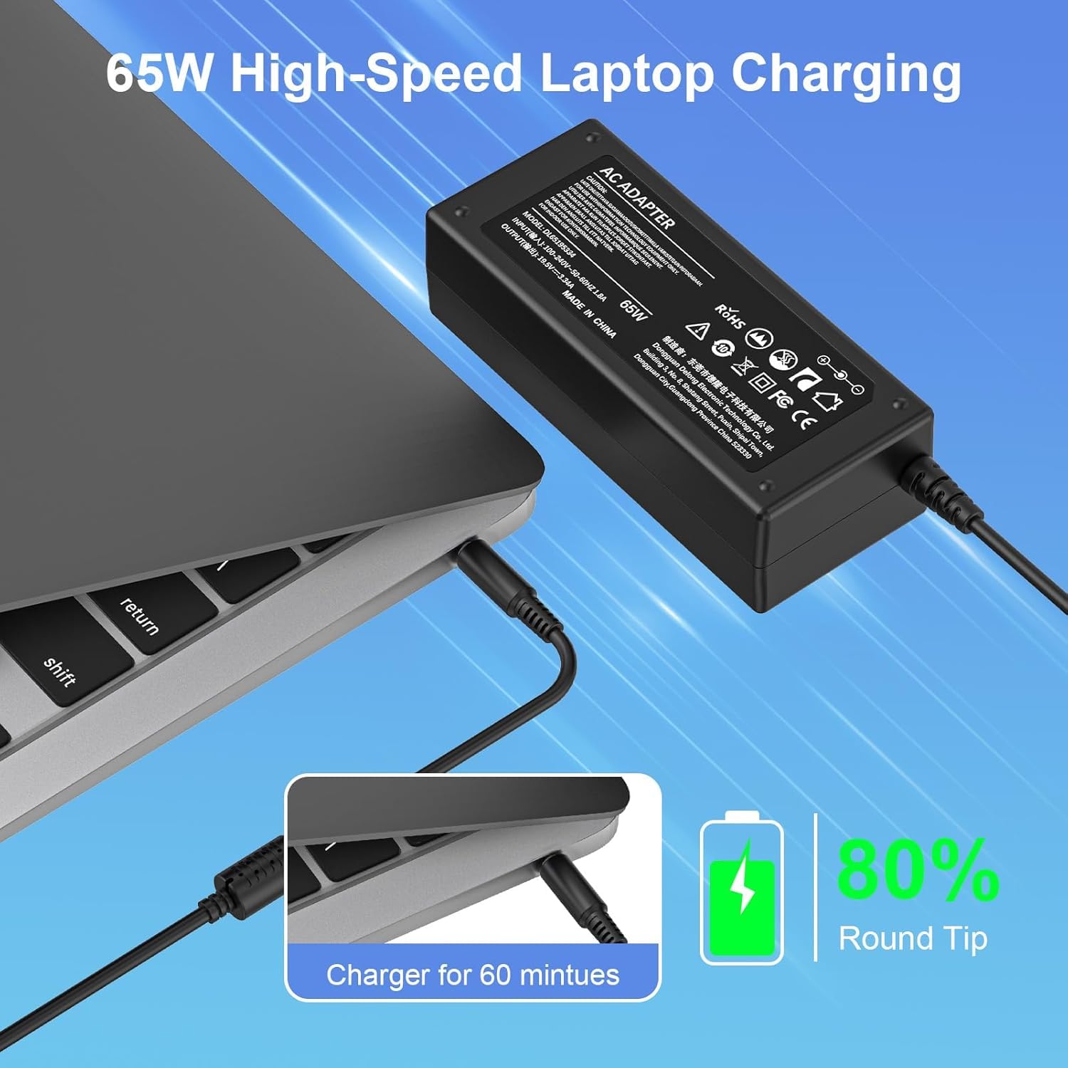 65W Laptop Charger For Dell Inspiron 15 3000 5000 7000 Series Dell Power Supply Cord 15 3552 3555 3558 3565 3567 5551 5552 5555 5558 5559 5565 5578 7558 7568