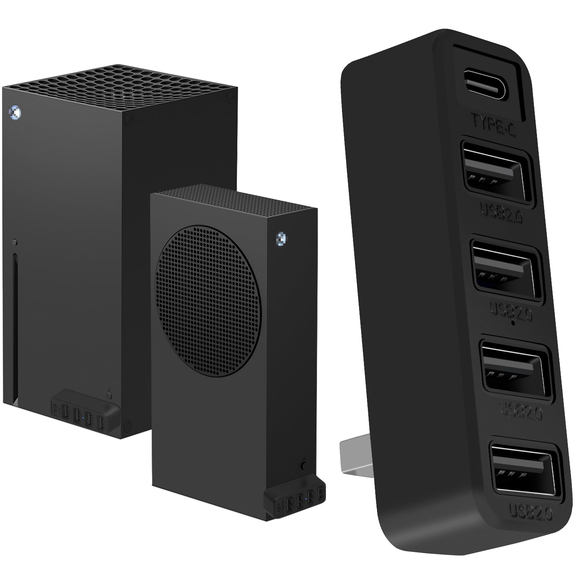 Joso 5 Ports USB Hub 2.0 for Xbox Series X & S, USB Splitter Expansion Adapter with Type-C for Controller Charger, Keyboard, Mou