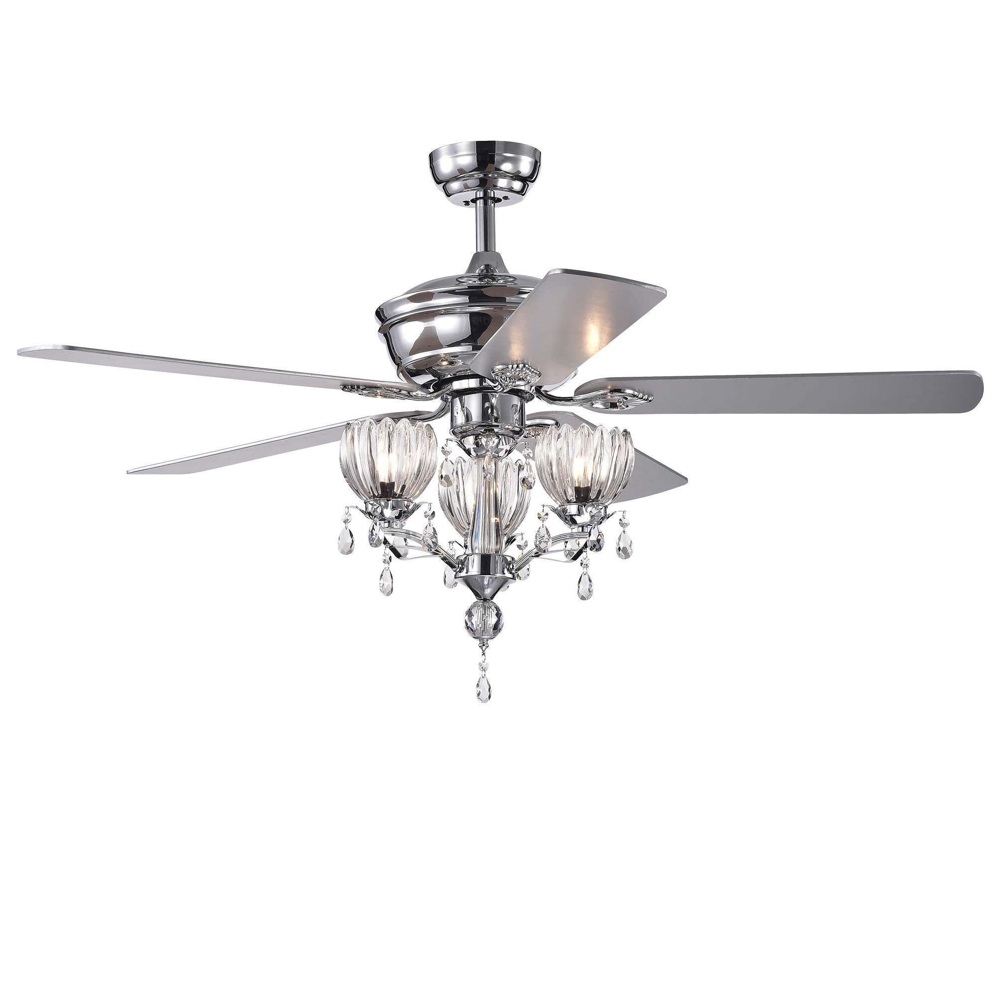 Warehouse of Tiffany CFL8394REMO/CH Silver Orchid Laurel 52inch Chrome Lighted Ceiling Fan, Regular