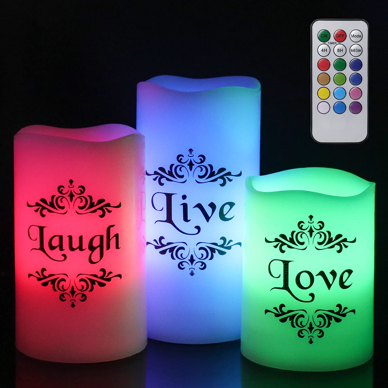 Eldnacele Color Changing Pillar Candles Battery Operated Flickering Flameless Candles Multi Colored With Remote Control Timer  