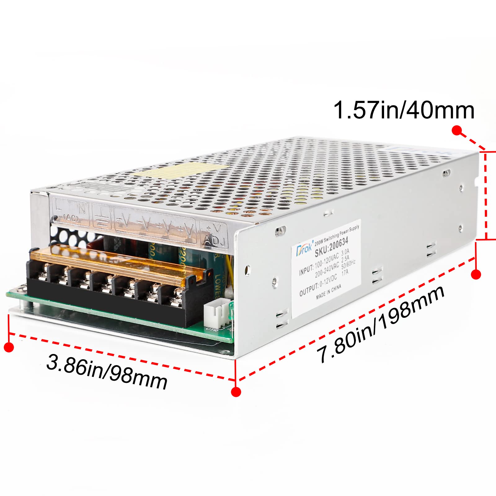 Drok 12V Power Supply, Ac 110V 220V To Dc 0 12V 17A 200W Buck Converter, Adjustable Variable Led Adapter Regulated 5V 9V 12V Vol