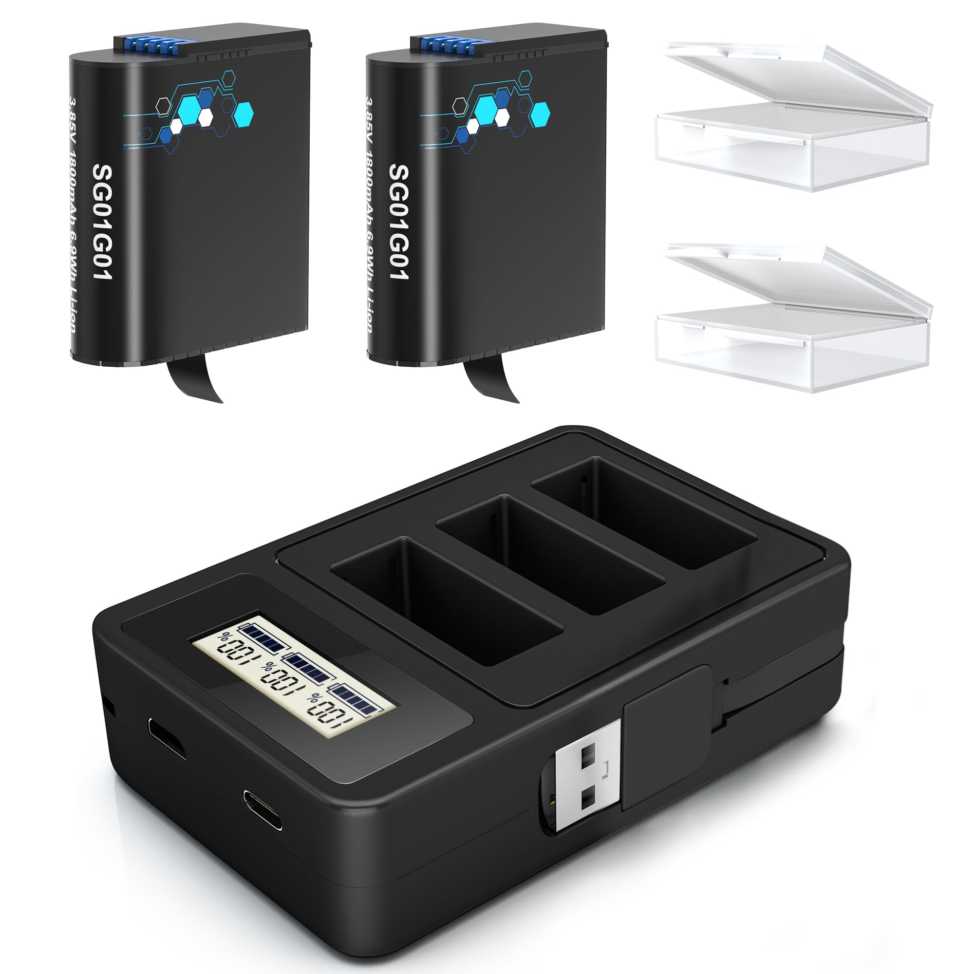 2 Pack Replacement Battery For Gopro Hero 8 Quick Charger Accessories With Digital Monitor 1800Mah Batteries Compatible With Gop