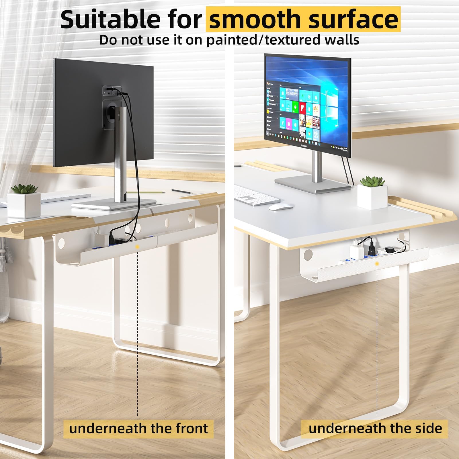 Yecaye Large Under Desk Cable Management,Easy Install Cable Management Under Desk With 4 Cable Holders & 6 Ties,Child & Pet Safe