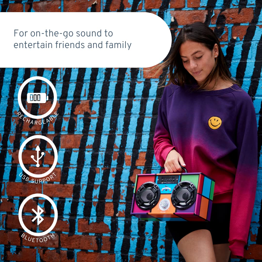 Wireless Express   Boombox Speaker With Led Lights   Retro Bluetooth Speaker W/Enhanced Fm Radio   Perfect For Home And Outdoor