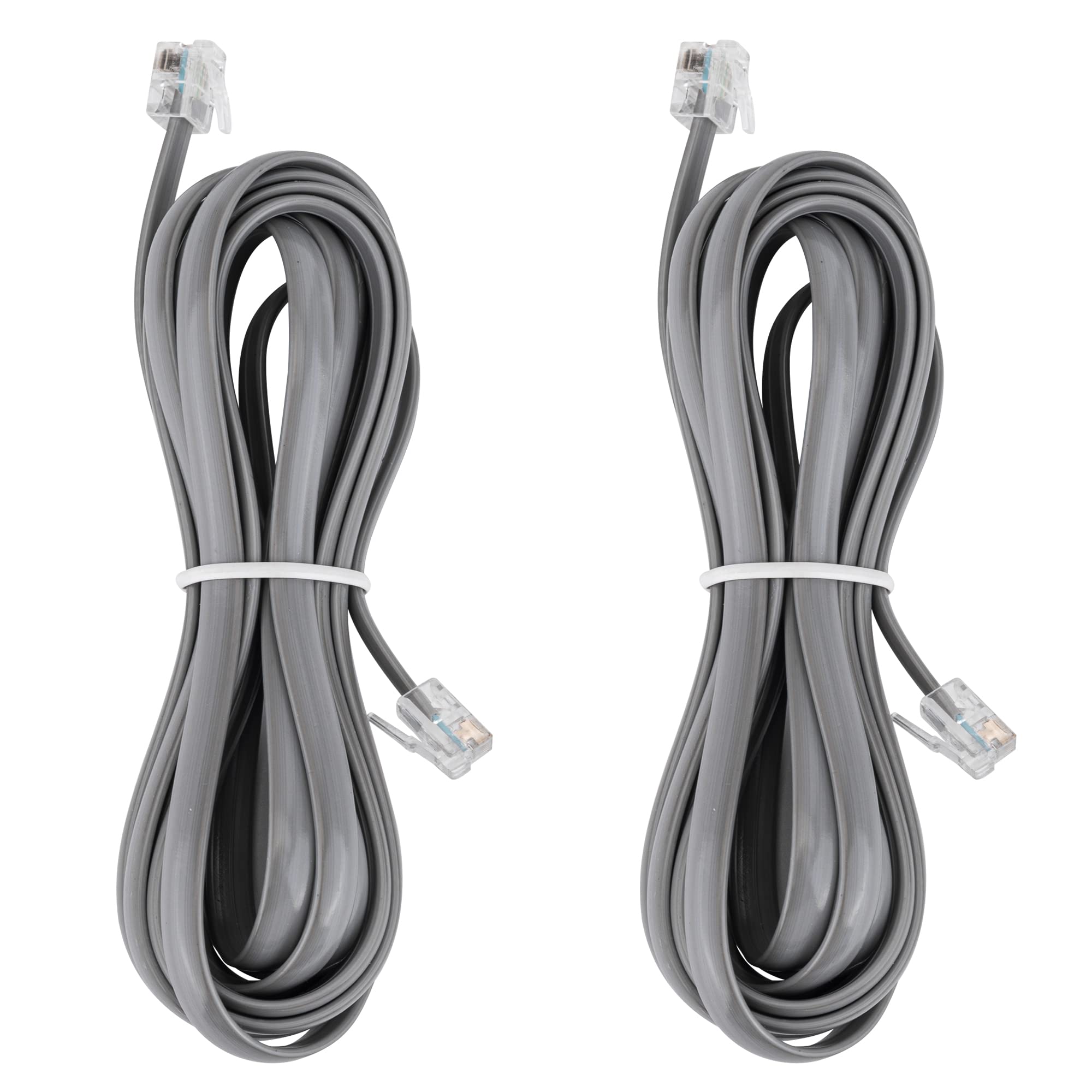 Lansensu Rj12 Cable Phone Cord Rj12 6P6C Male To Male Straight Wired For Both Data And Voice Use   2Pack (Silver, 10Ft)