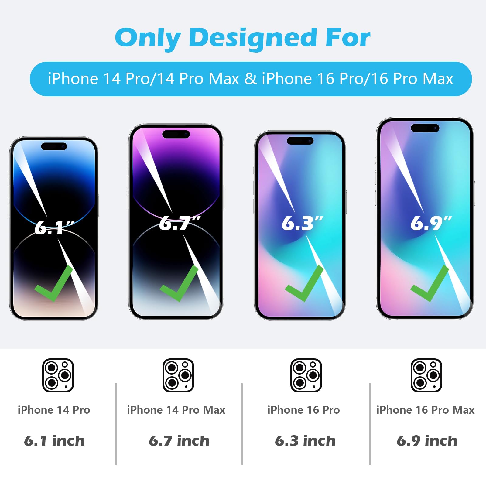 Imluckies [3 Pack] Camera Lens Protector For Iphone 14 Pro 6.1'' / Iphone 14 Pro Max 6.7'', 9H Tempered Glass Film With Anti Fla