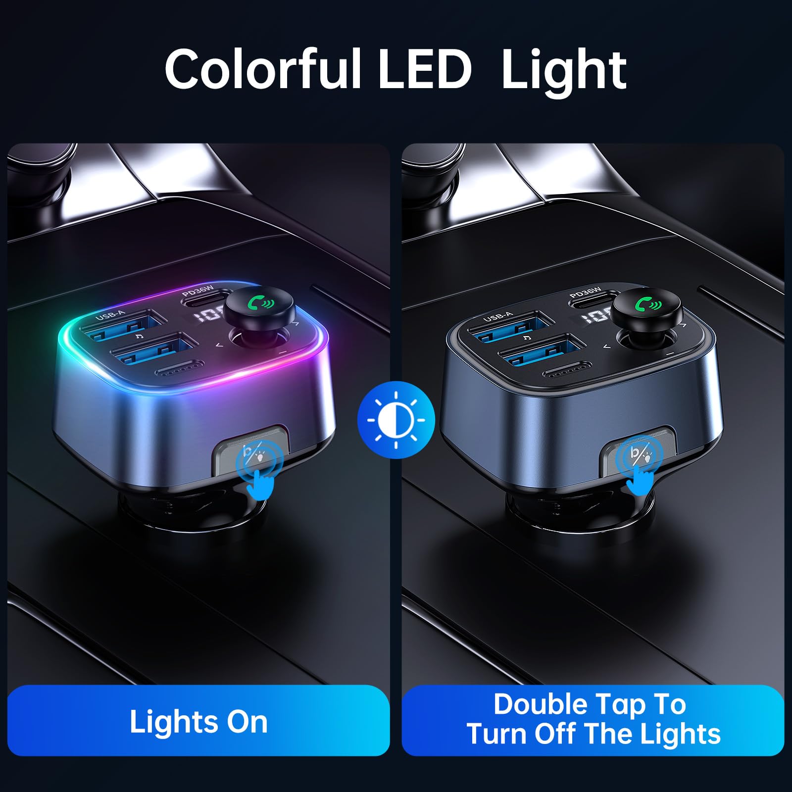 Syncwire Bluetooth 5.3 Fm Transmitter Car Adapter 48W(Pd 36W & 12W) [Light Switch] [Hi Fi Deep Bass] [Fast Charging] Wireless Ra