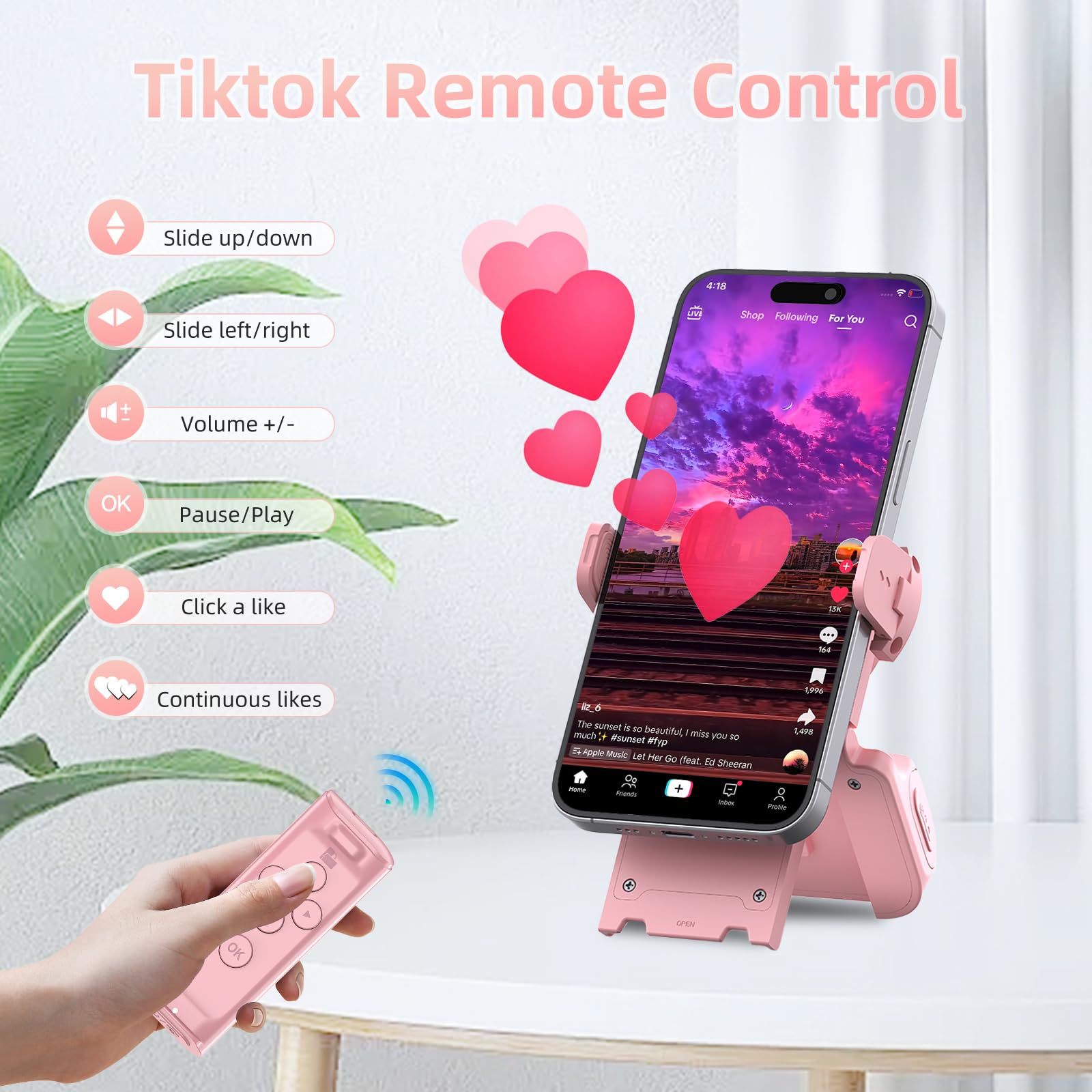 Milouz Remote Control Scrolling For Tiktok With Phone Stand,Page Turner For Kindle App E Book,Bluetooth Camera Shutter Remote Fo