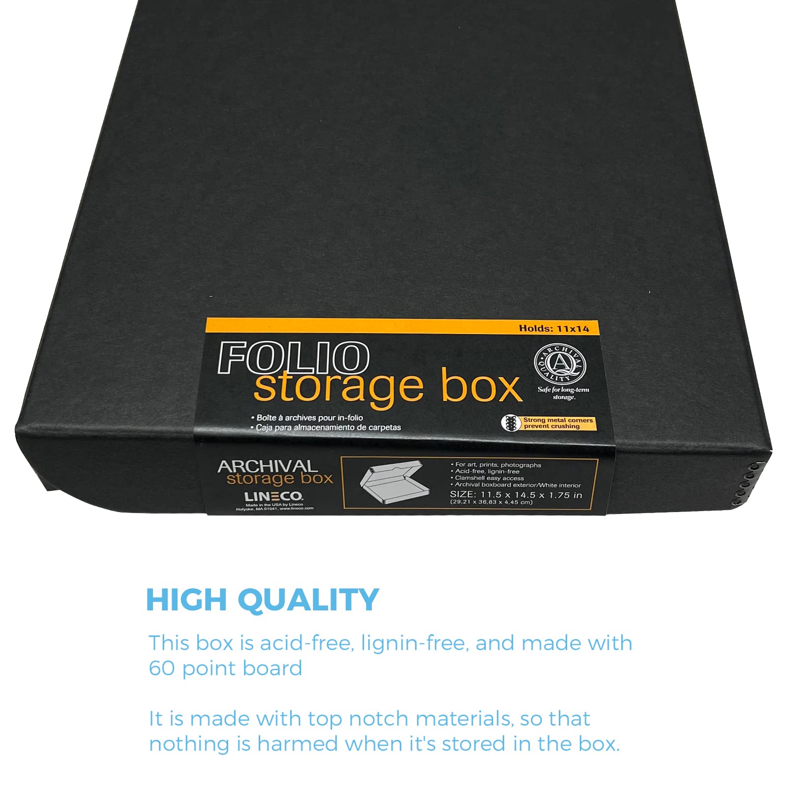 Lineco 11X14 Black Clamshell Archival Folio Storage Box. Acid Free With Metal Edge, Preserve Photos Or Documents, Crafts, Diy. (Pack Of 2)