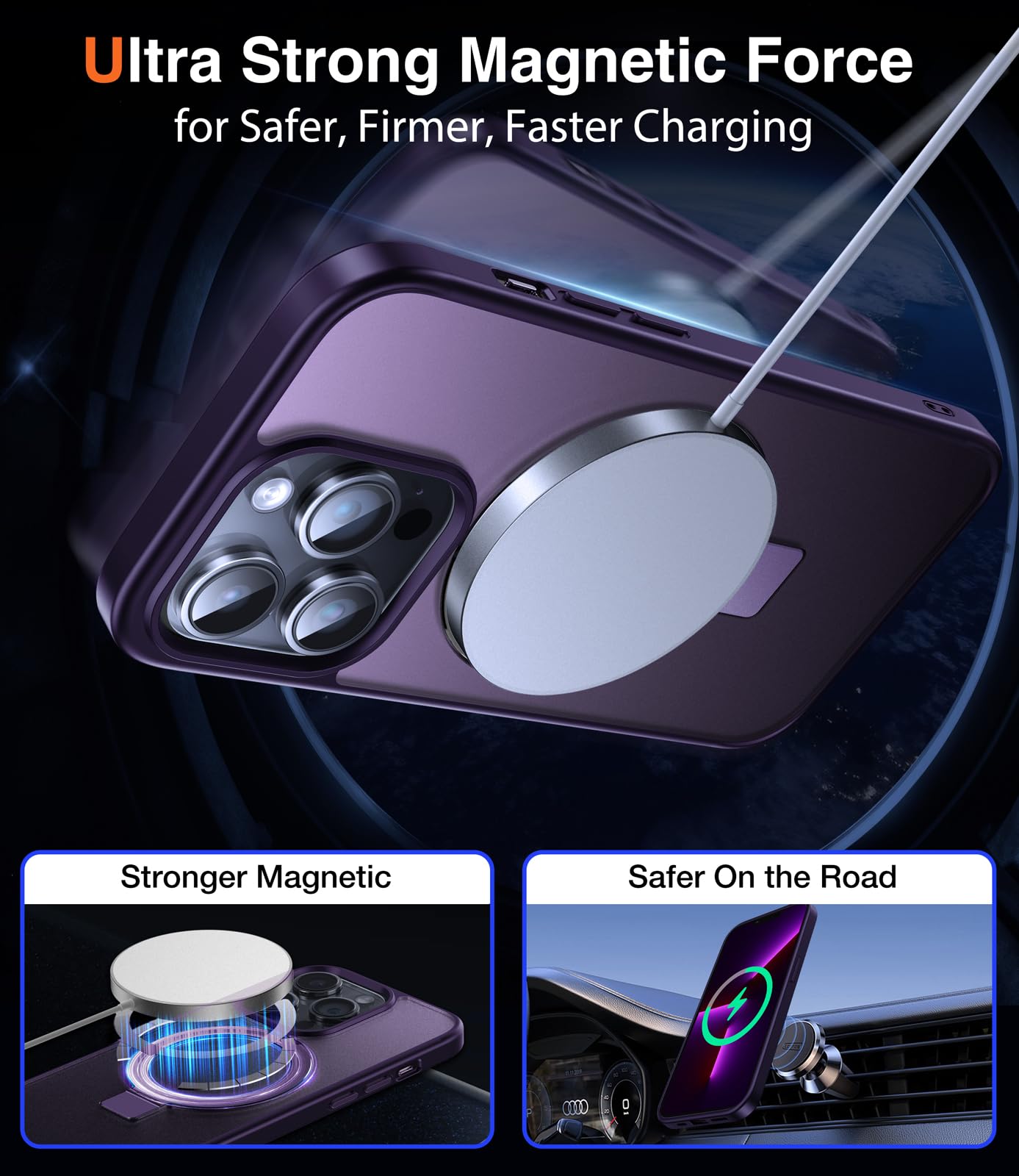 Chicfun 3-In-1 [Magnetic+Kickstand+Ring Holder] For Iphone 14 Pro Case With Magnetic Stand Ring Compatible With Magsafe Phone Ca