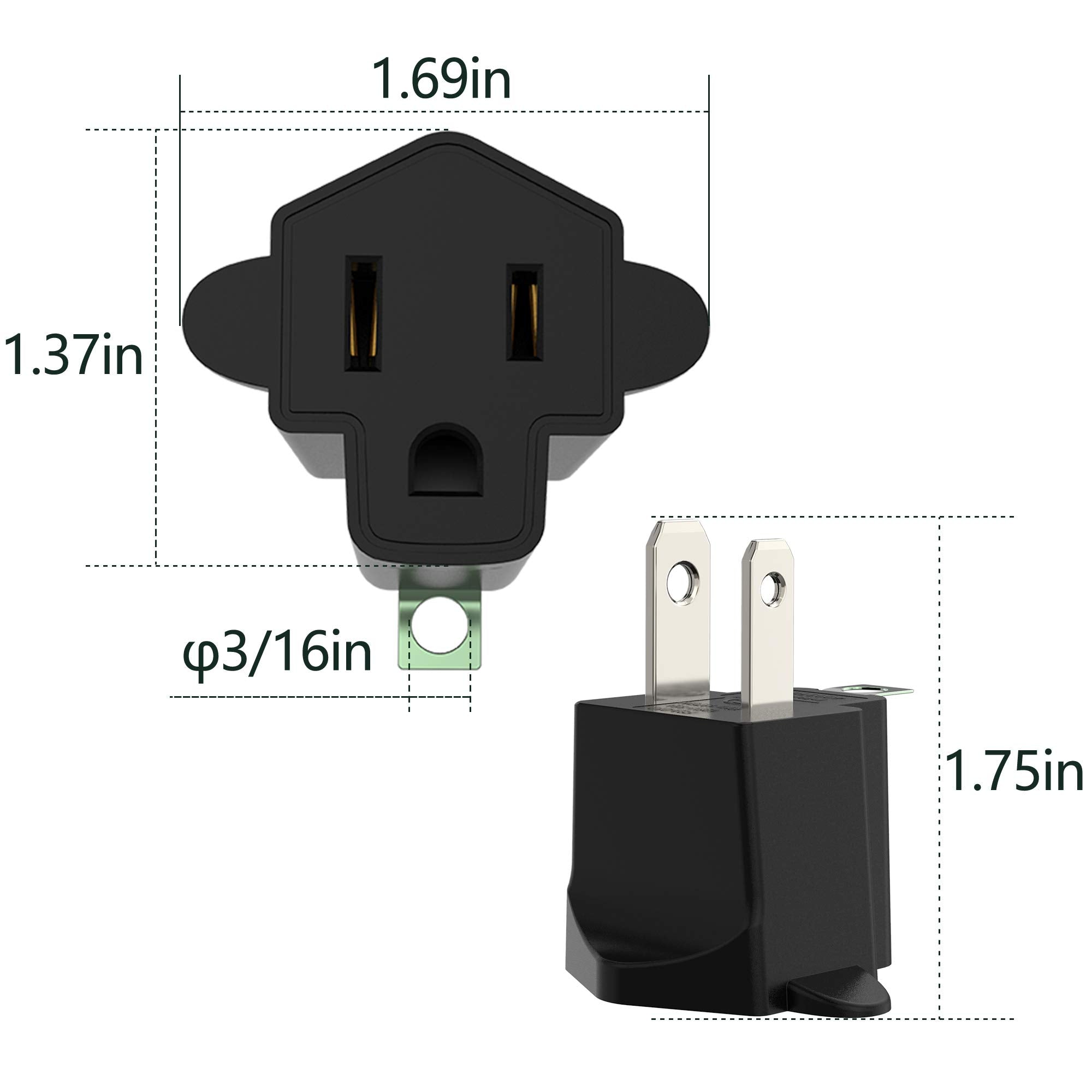 3 Prong To 2 Prong Grounding Adapter Wall Outlet Converter, Jackyled 2 Prong Power Adapter Fireproof Material 392? Resistant Hea