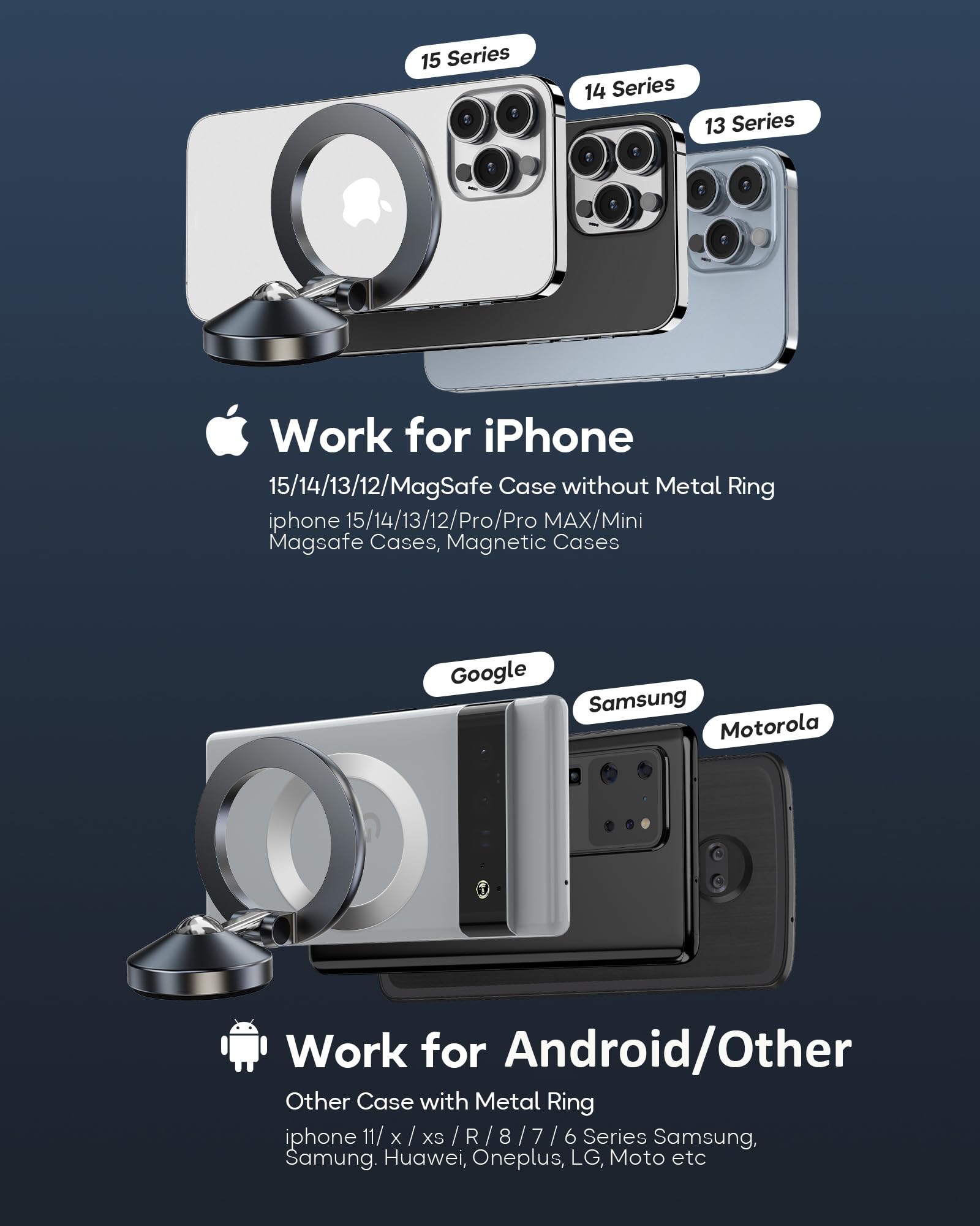 Jczt [All Metal] For Magsafe Car Mount, [Upgrade Strong Adhesive] Magnetic Car Phone Holder For Car Dashboard Sticky, Car Phone