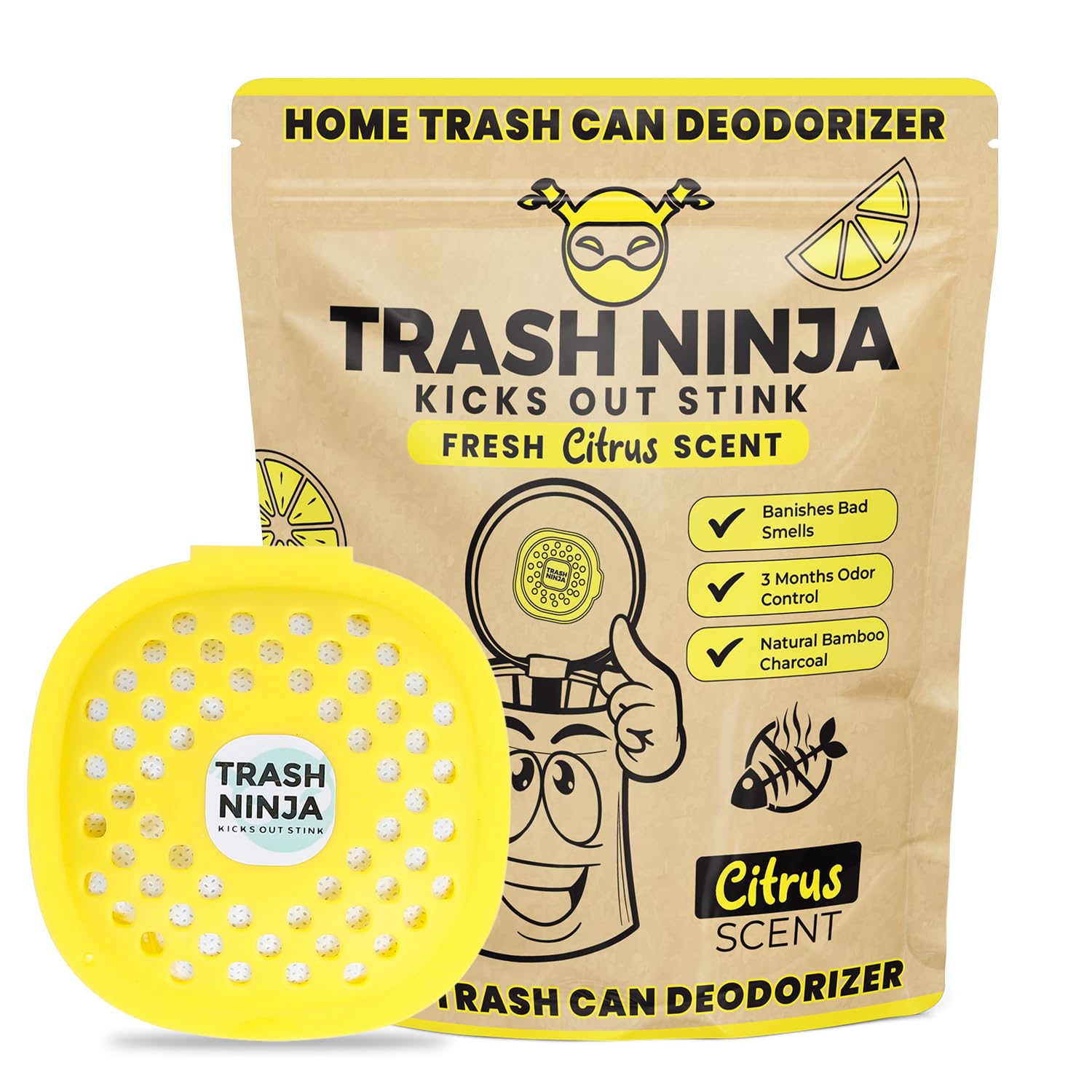 Trash Ninja Trash Can Deodorizer   Garbage Can Deodorizer With Activated Charcoal, Reusable Trash Can Odor Eliminator, Stick On