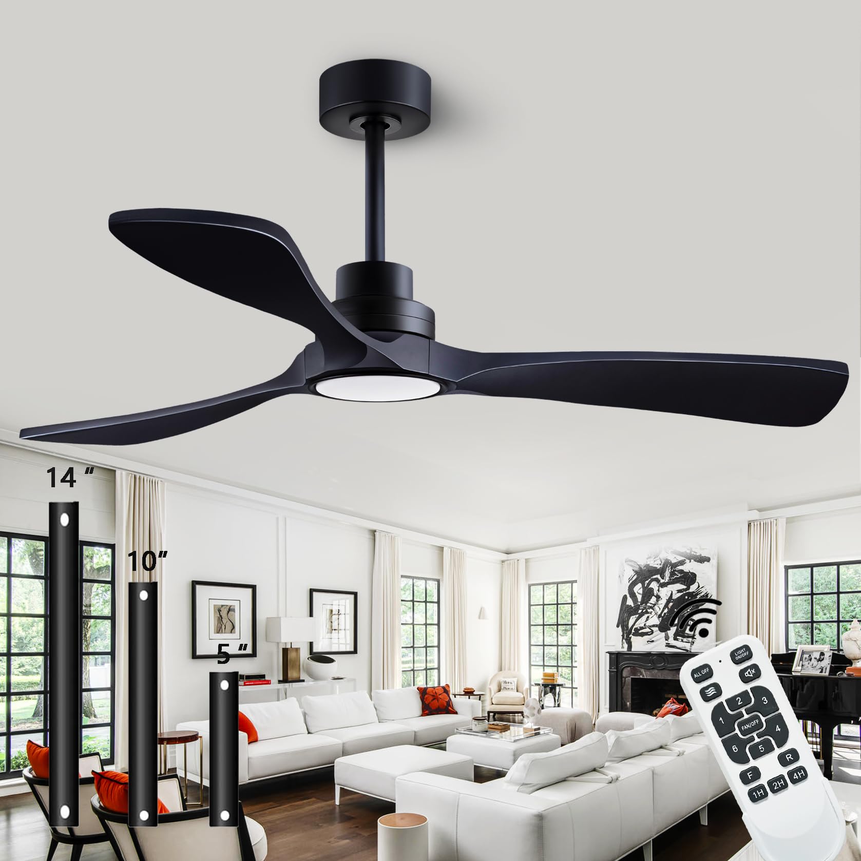 Dearnow 52'' Wood Ceiling Fans With Lights With Remote Control Ceiling Fan, 3 Wood Blades, Solid Wood Ceiling Fan Indoor Outdoor