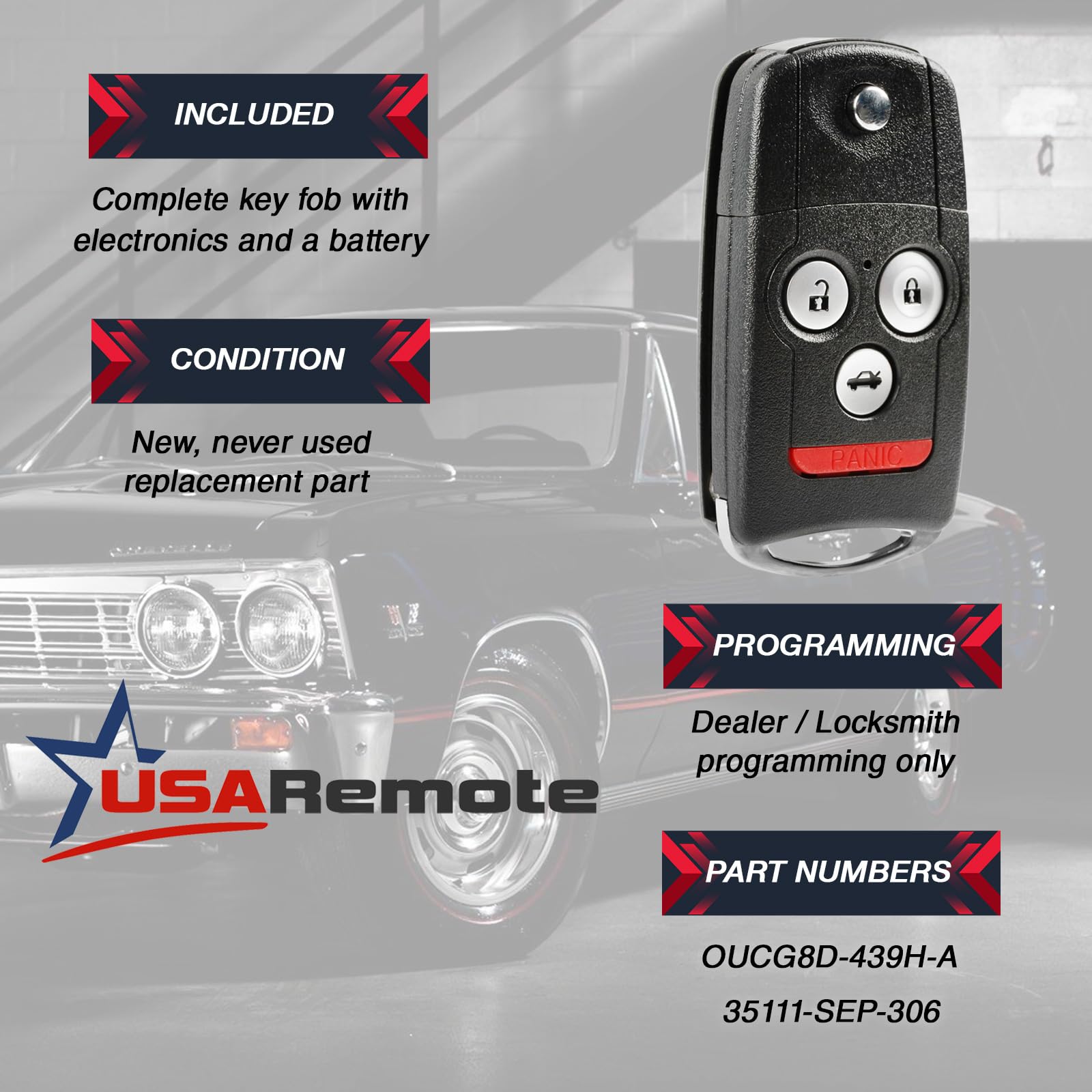 Fits 2007 2008 Acura Tl Flip Key Fob Keyless Entry Remote (Oucg8D 439H A)