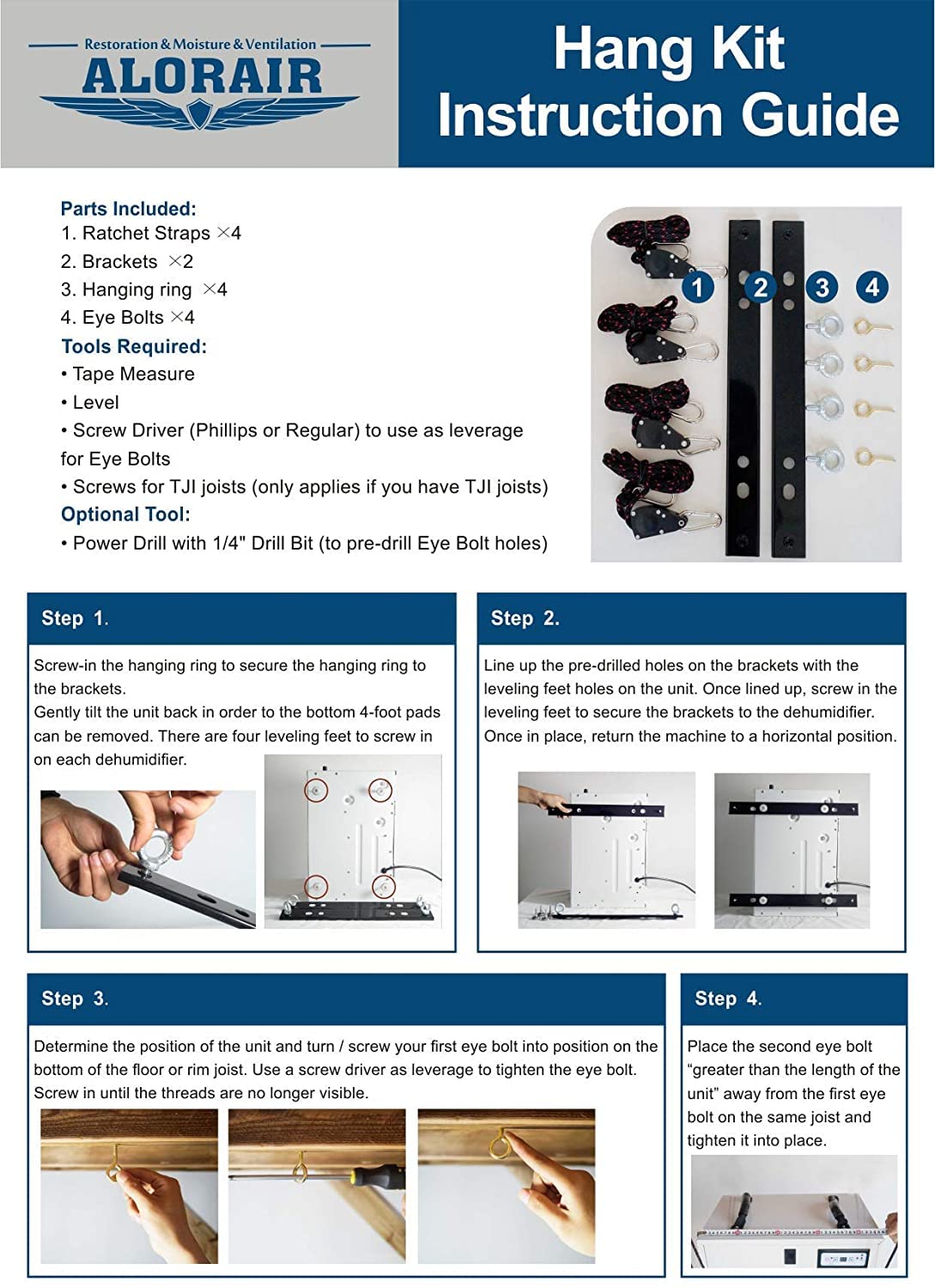 Alorair Hanging Kits For Crawl Space & Basement Dehumidifiers, Easy Way To Raise And Lower Dehumidifier, Helps Reduce Noise And