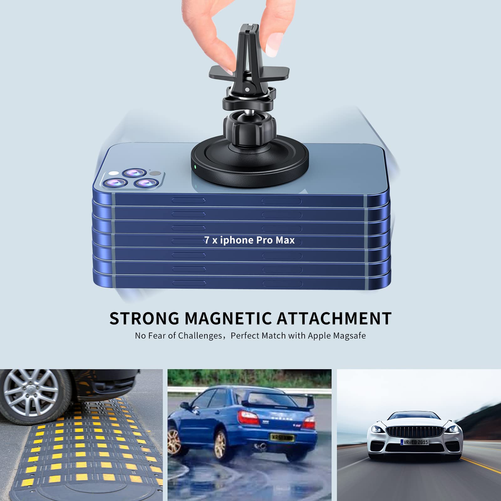 Ohlpro Magsafe Car Mount Charger, 15W Qc 3.0 Fast Charging For Iphone 16 Promax, Pro, Plus, 15, 14, 13, 12 Series, Stick On Car