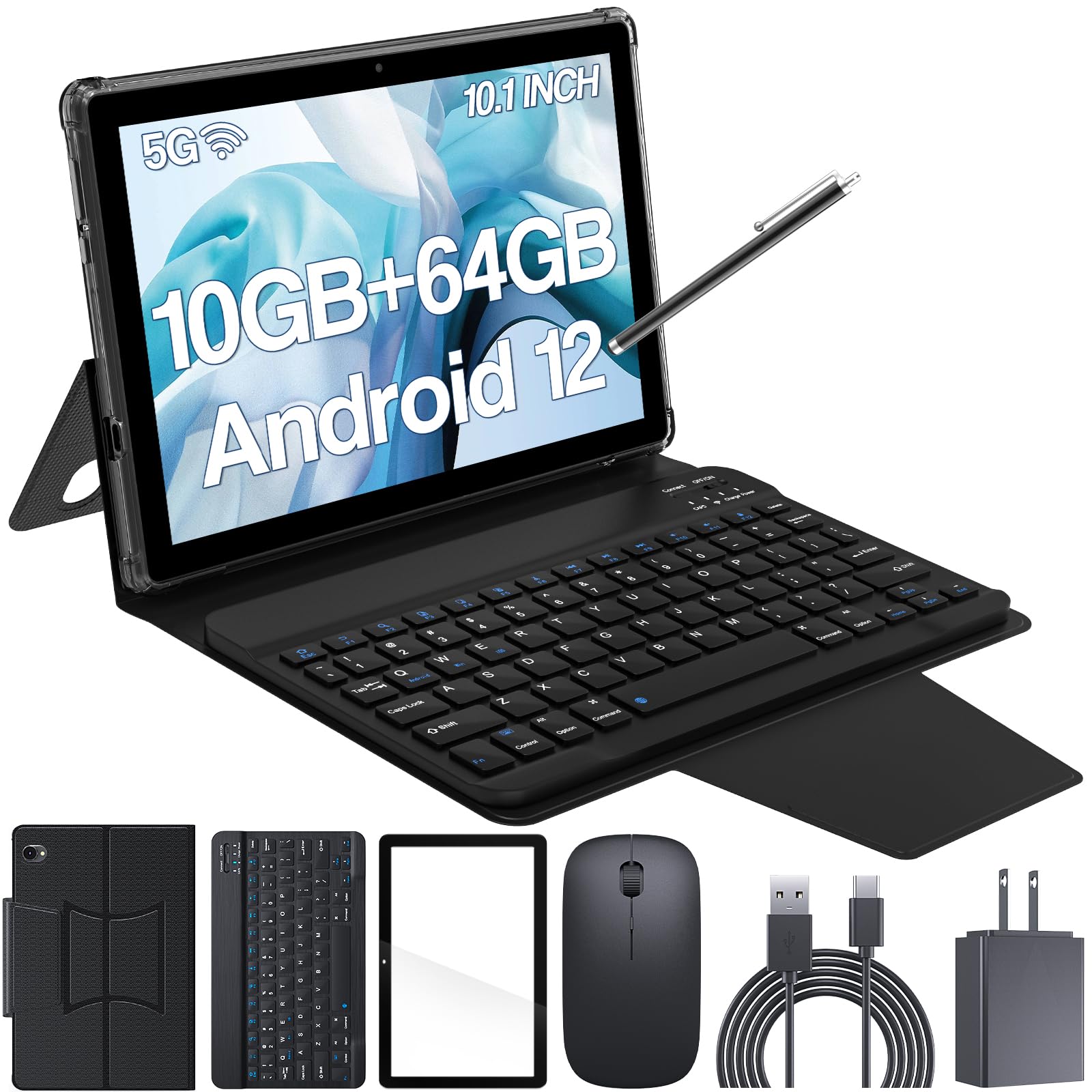 2 In 1 Tablet 10 Inch, Android 12 Tablets With Keyboard, 10Gb Ram 64Gb Rom 1Tb Expandable Tablet Pc, Ips Screen, 2+8Mp Hd Camera