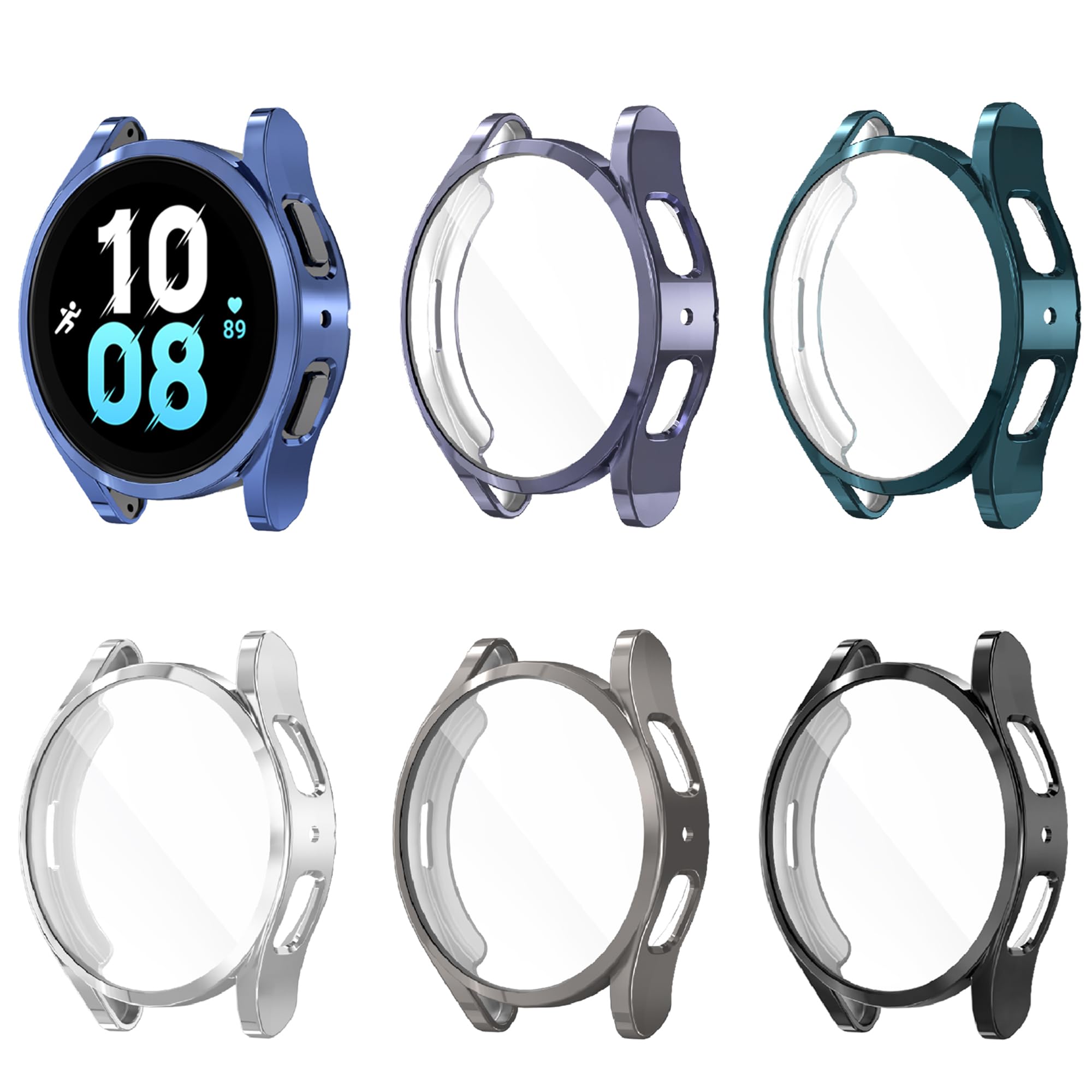 6 Pack Case Compatible With Samsung Galaxy Watch 5 4 Screen Protector 44Mm, Yuvike Tpu Soft Cover Full Protection With Build In