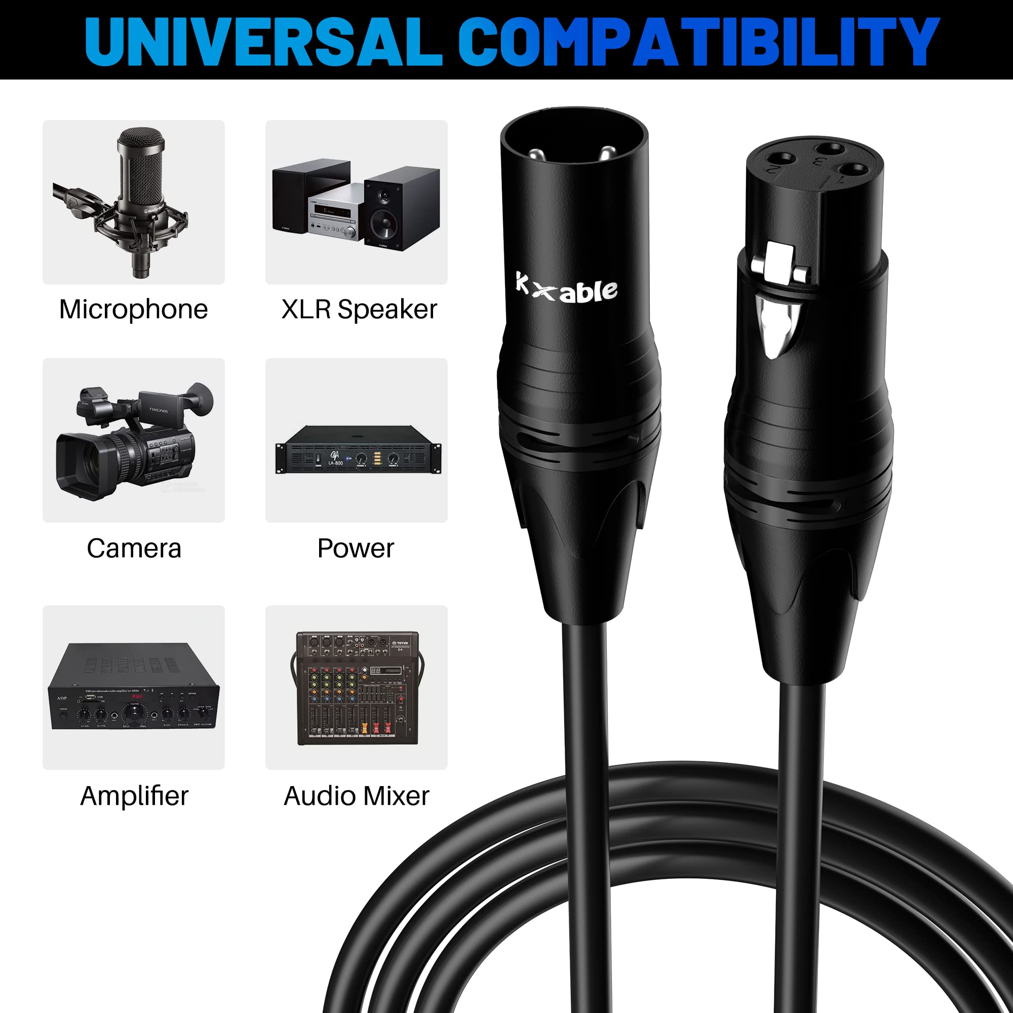 Xlr Microphone Cable 50 Feet, 3 Pin Shielded Balanced Male To Female Mic Cord, Zinc Alloy Shells, Ofc, Heavy Duty Patch Cable Fo