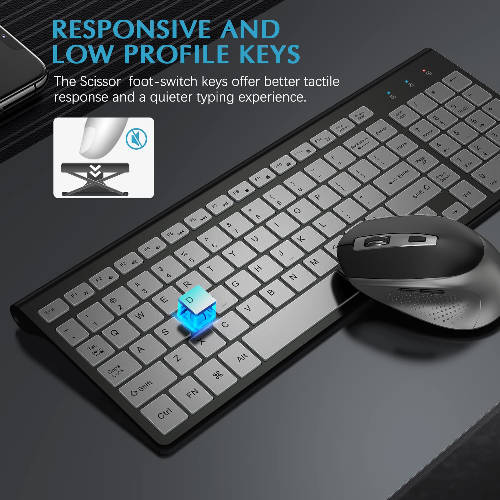 Wireless Keyboard Mouse, J Joyaccess Sleek And Ergonomic 2.4G Wireless Keyboard And Mouse Set,Portable And Comfortable For Trave