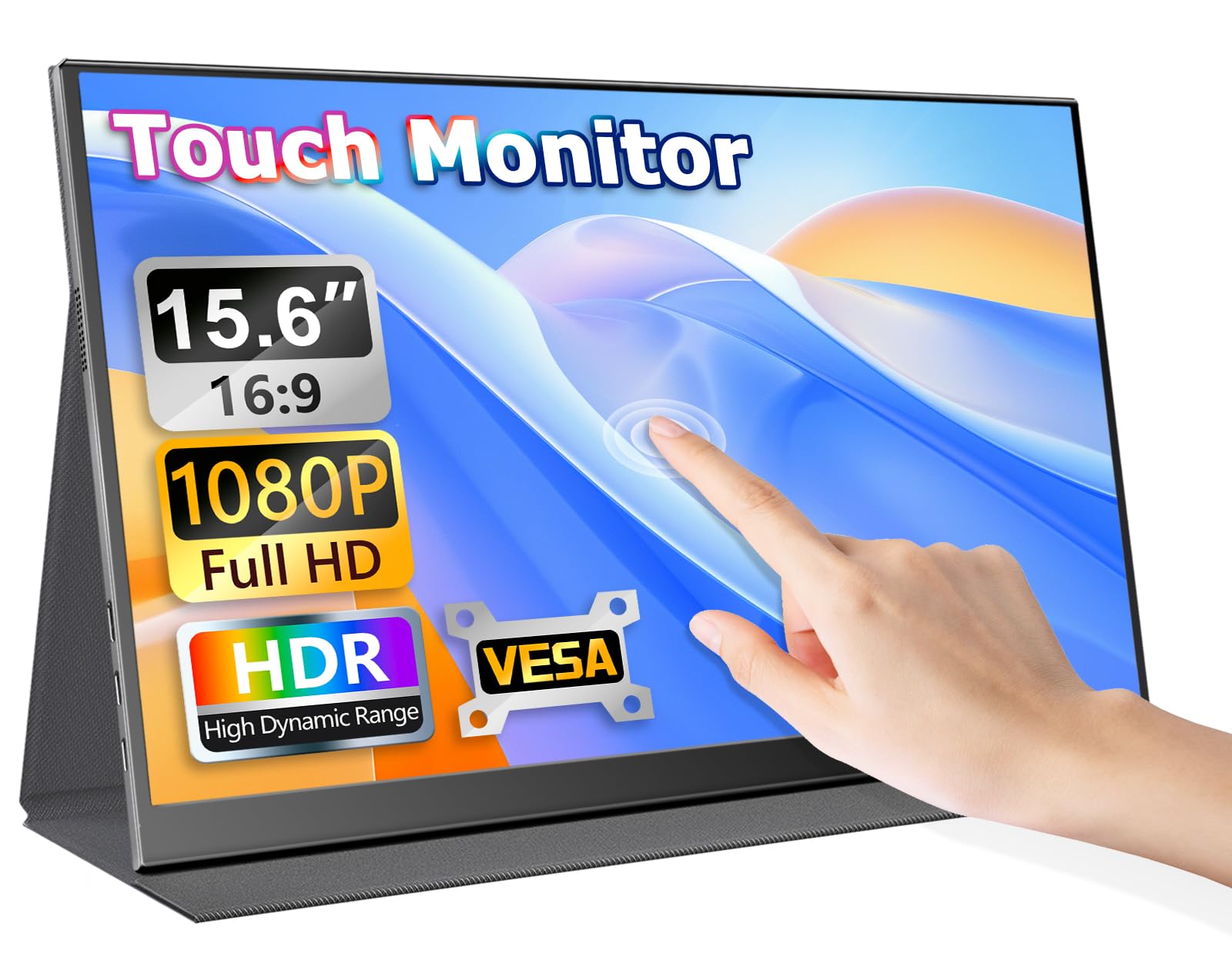 DHPL Portable Touch Monitor, 15.6-inch 10-Point Capacitive Touch, FHD 1080P Resolution, IPS Screen, Metal Casing, Compatible wit
