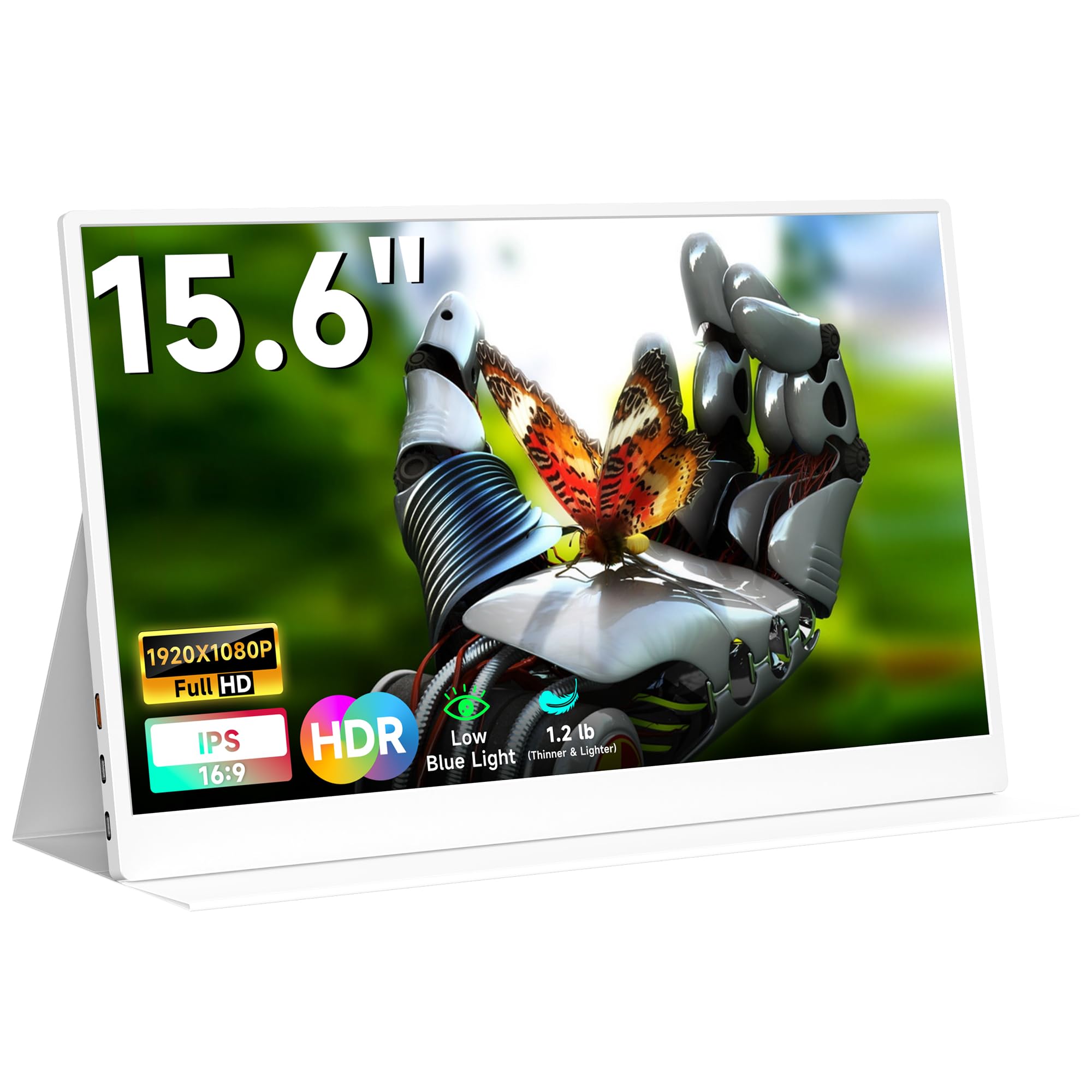 QAF Portable Monitor for Laptop, 15.6 Inch FHD 1080P USB-C HDMI 100% sRGB HDR IPS Display, Ultra-Thin Travel Second Screen Compa